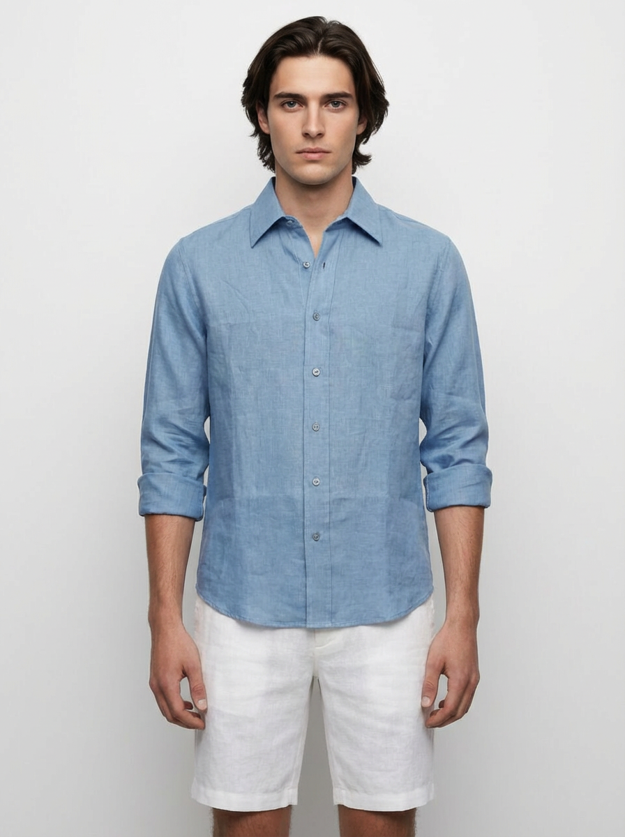 Carlos Ciel Blue Linen Shirt