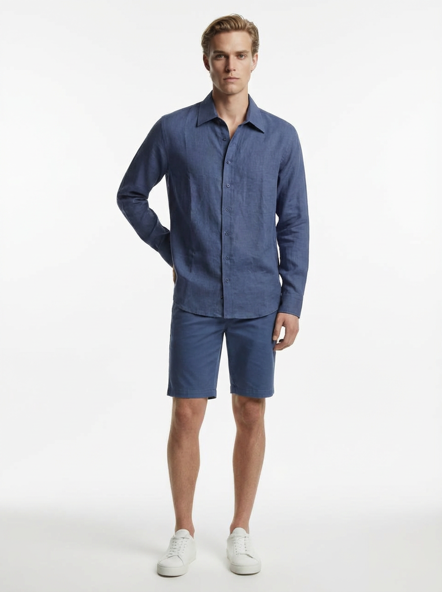 Carlos Navy Blue Linen Shirt