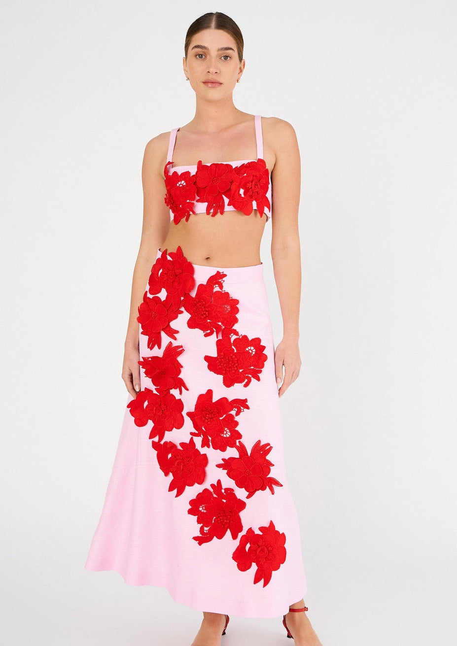 Oroton-Contrast 3D Flower A-Line Skirt-Justbrazil