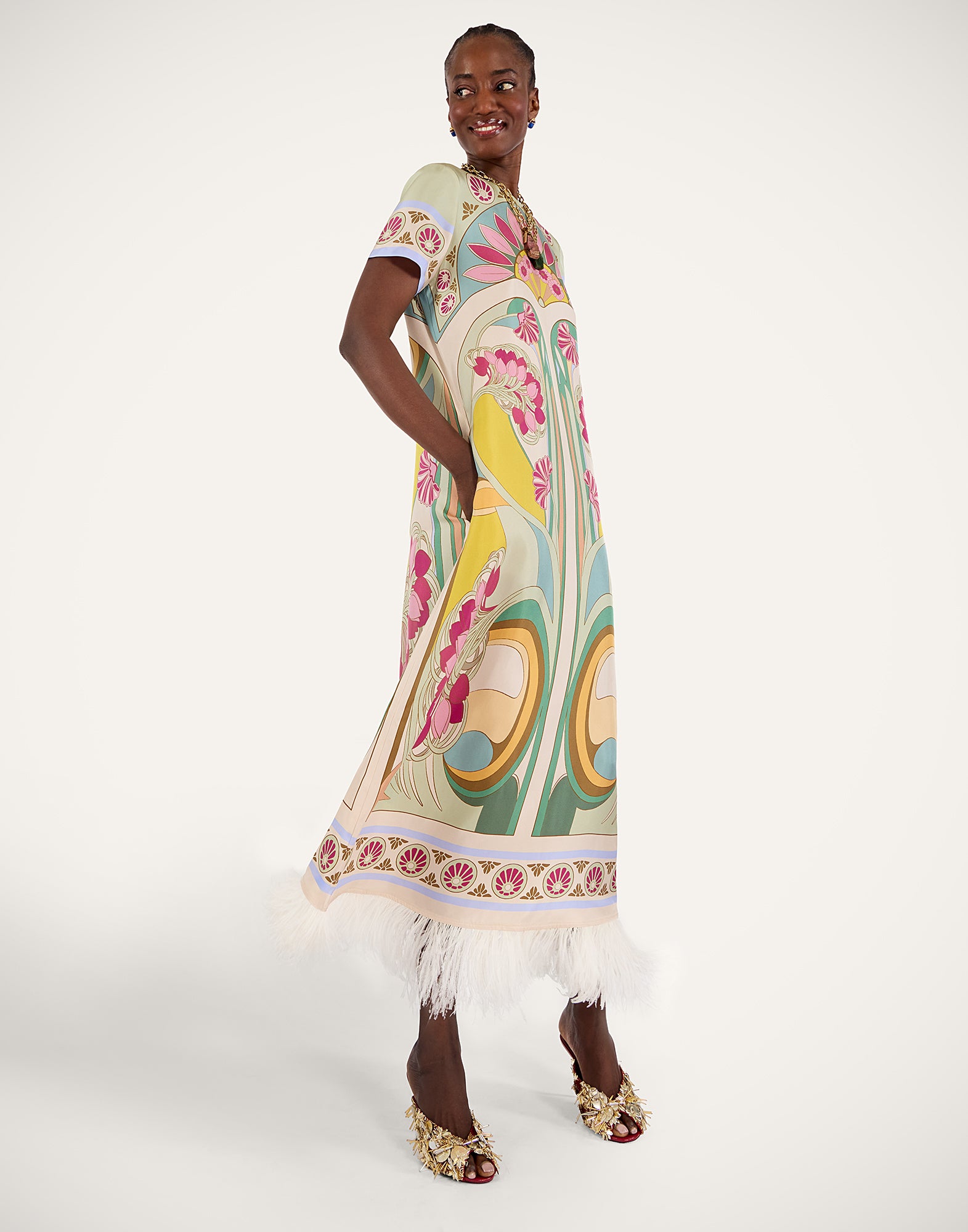 Swing Dress With Feathers
