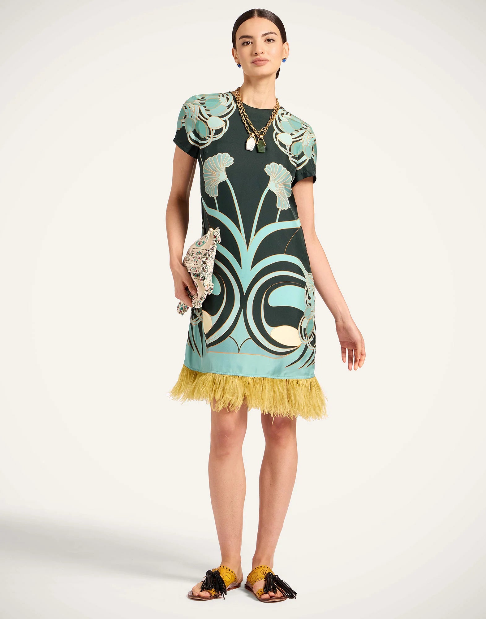 Mini Swing Dress With Feathers