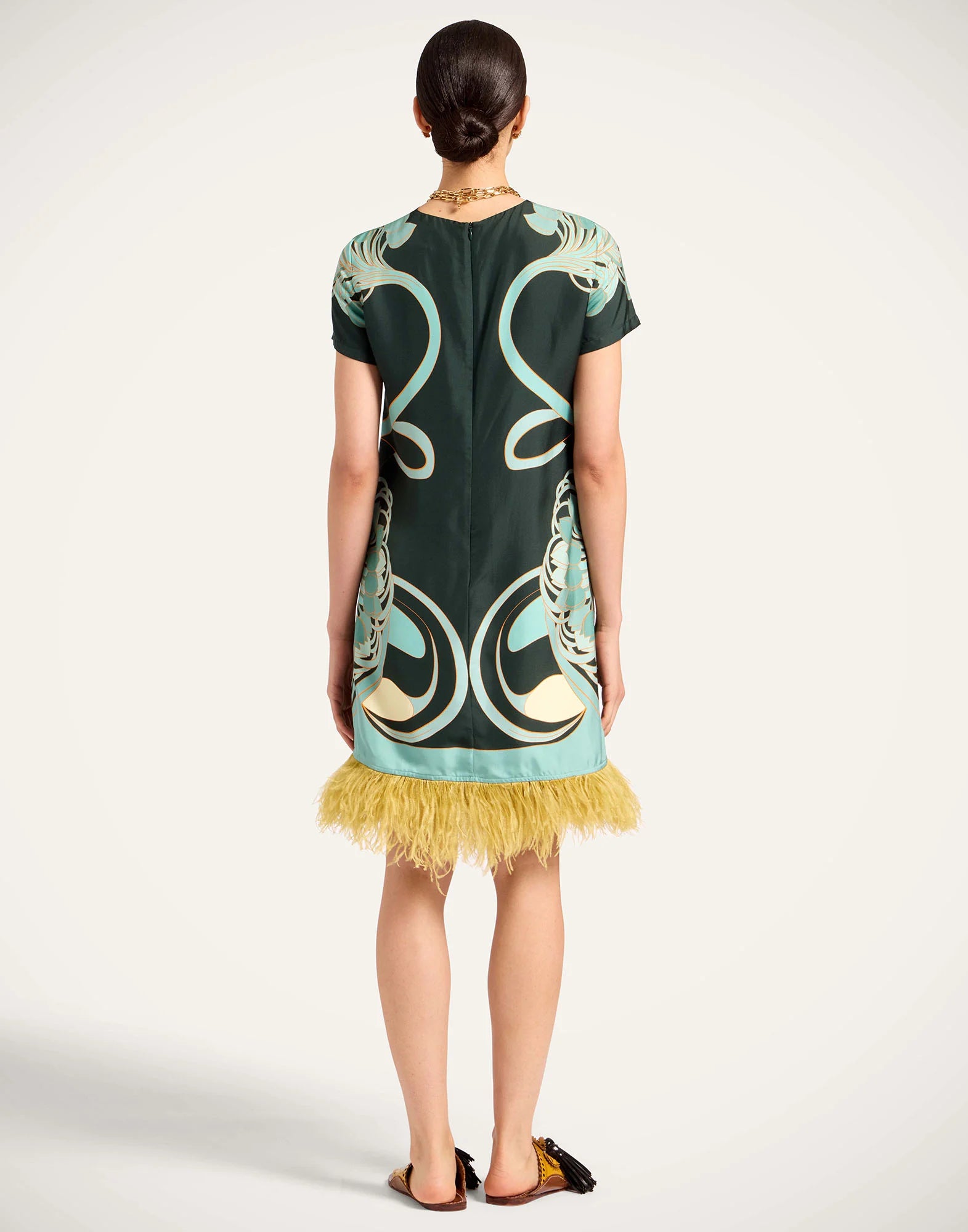 Mini Swing Dress With Feathers