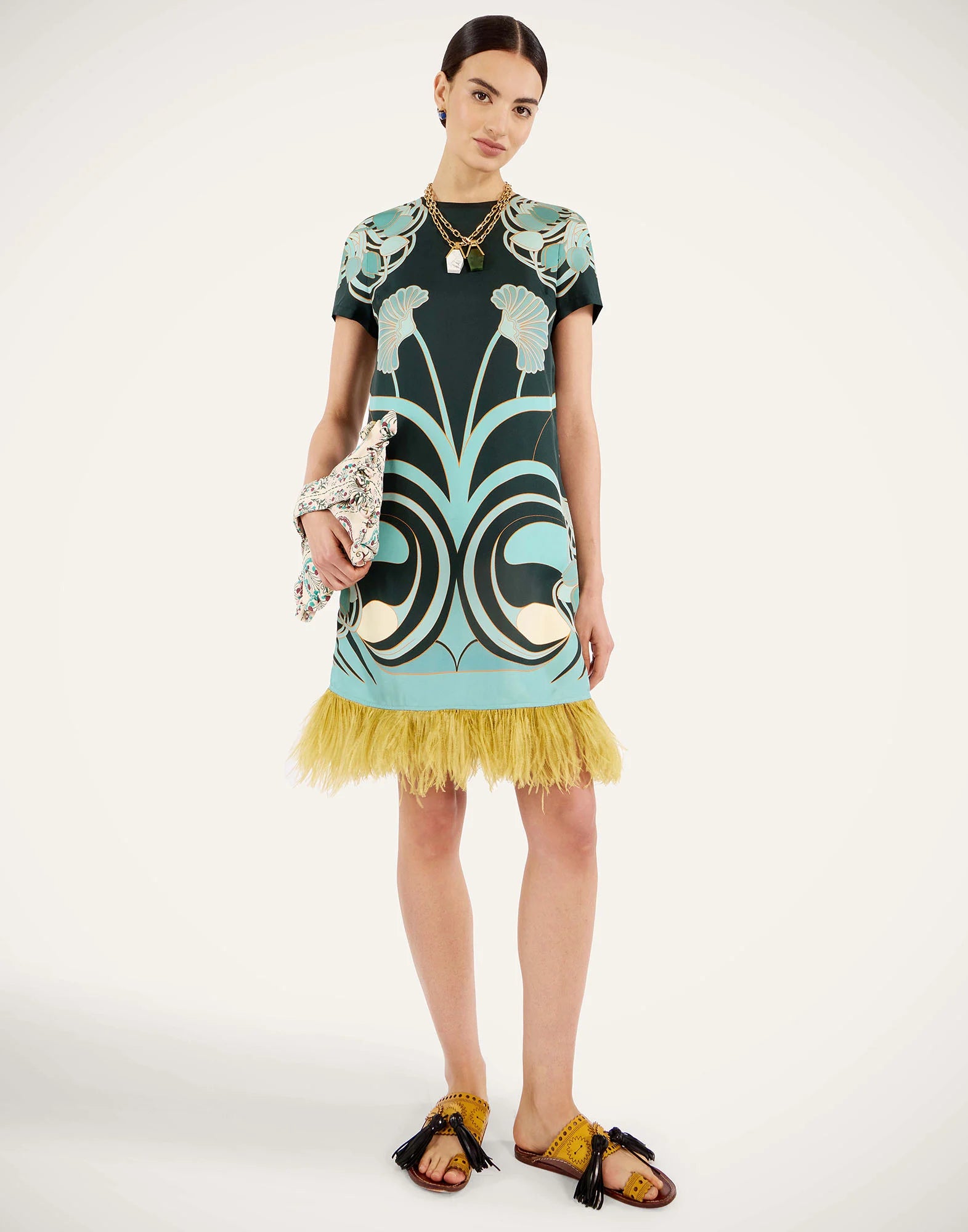 Mini Swing Dress With Feathers