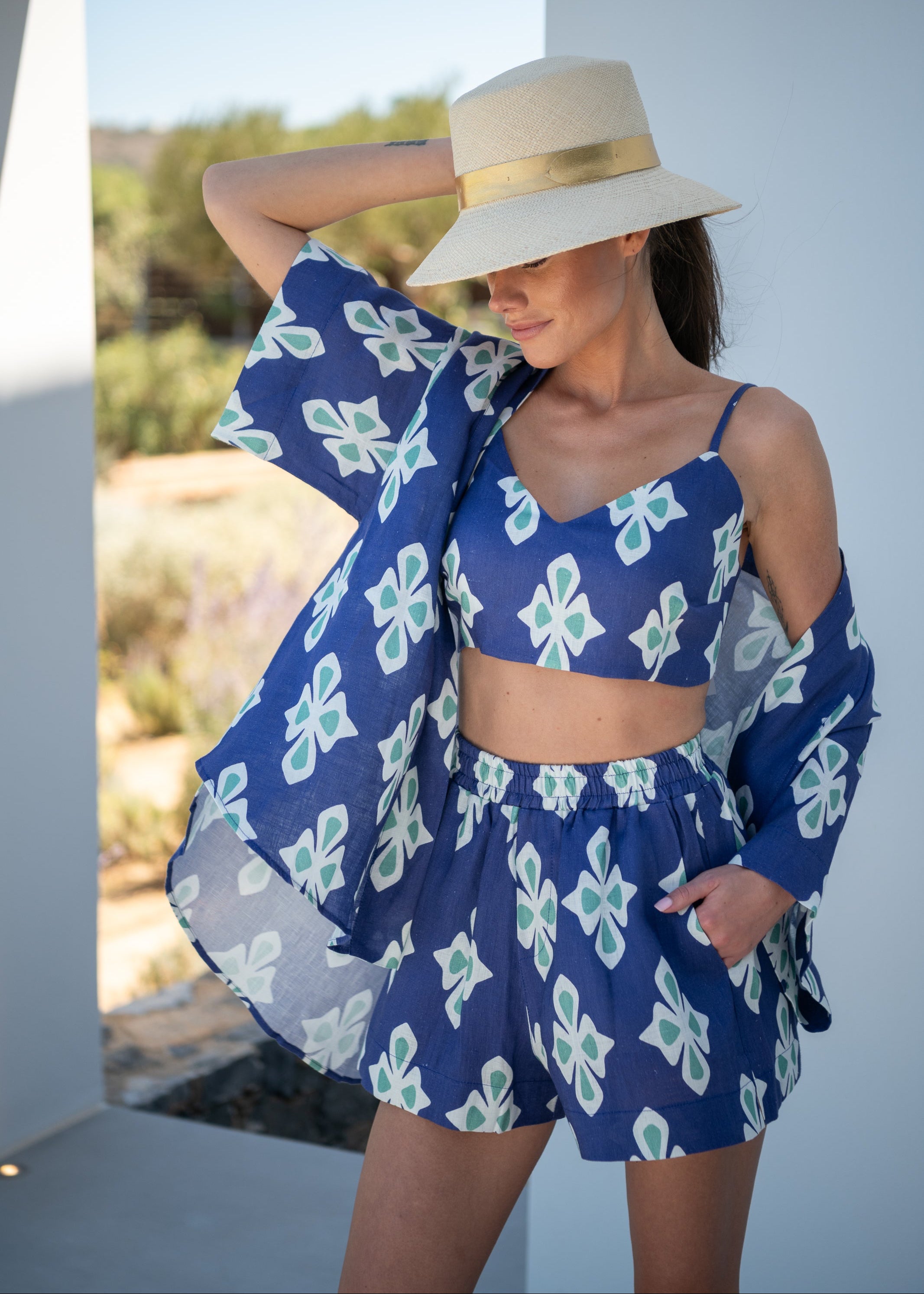 Wasabi Luly Navy Top and Kimono Set
