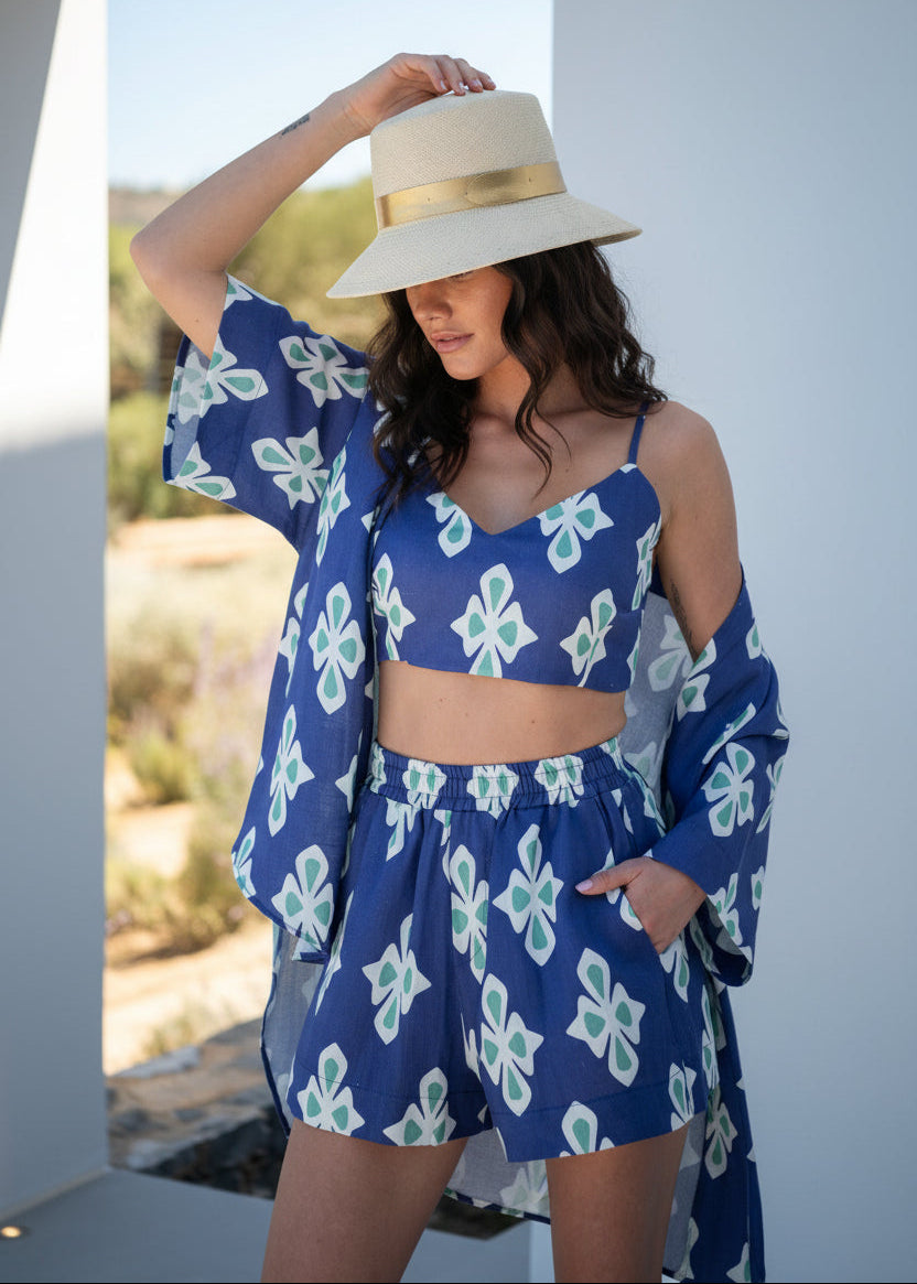 Wasabi Luly Navy Top and Kimono Set
