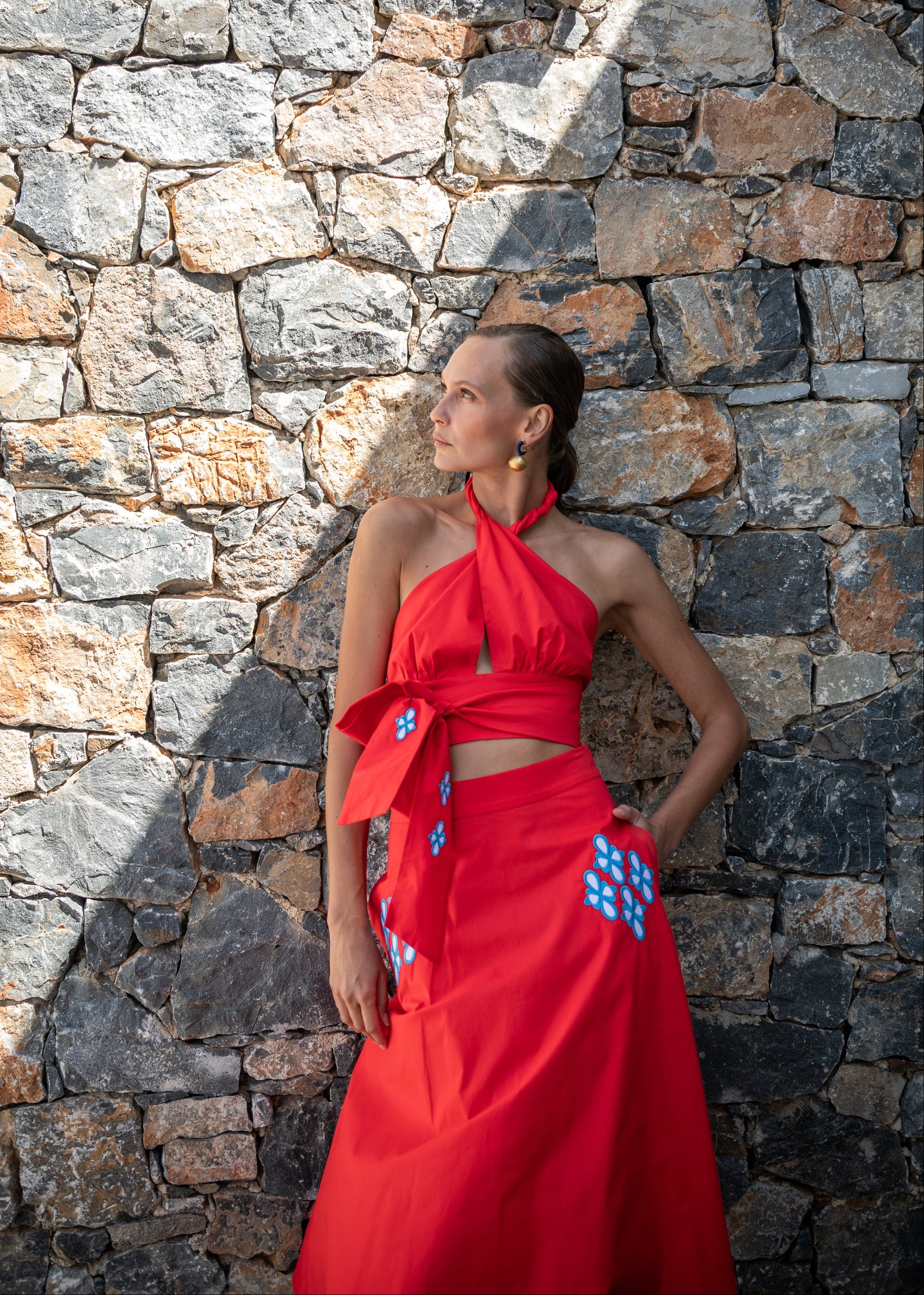 Denise Red Embroidered Skirt