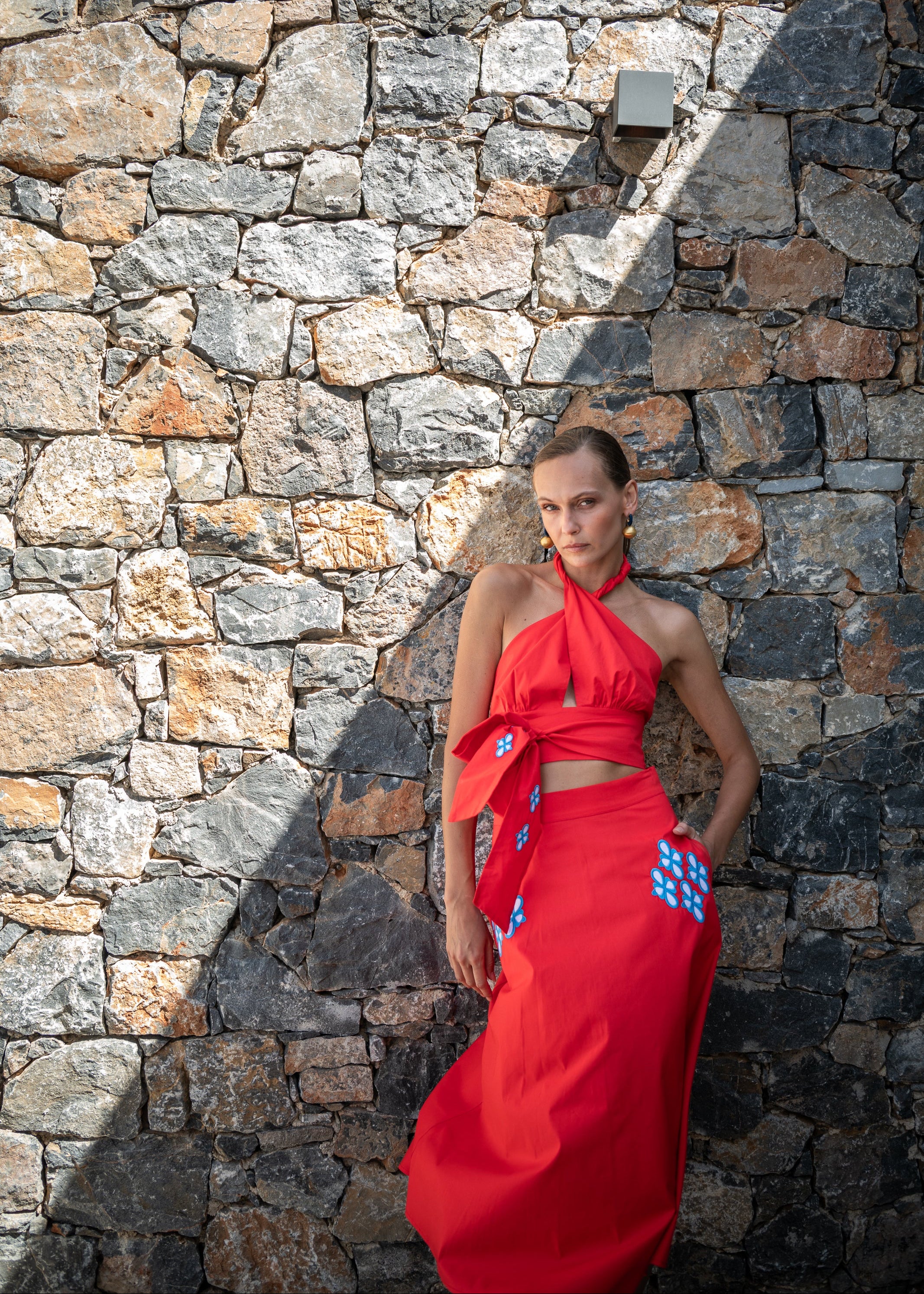 Denise Red Embroidered Skirt