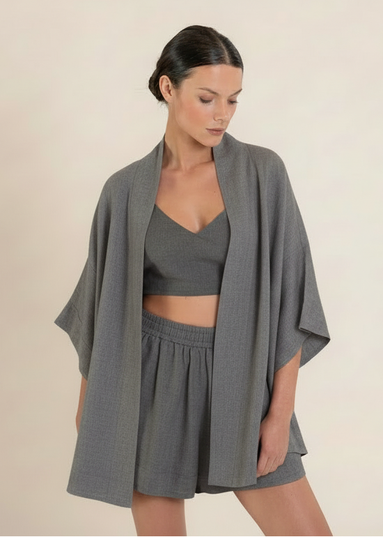 Wasabi Grey Top and Kimono Set