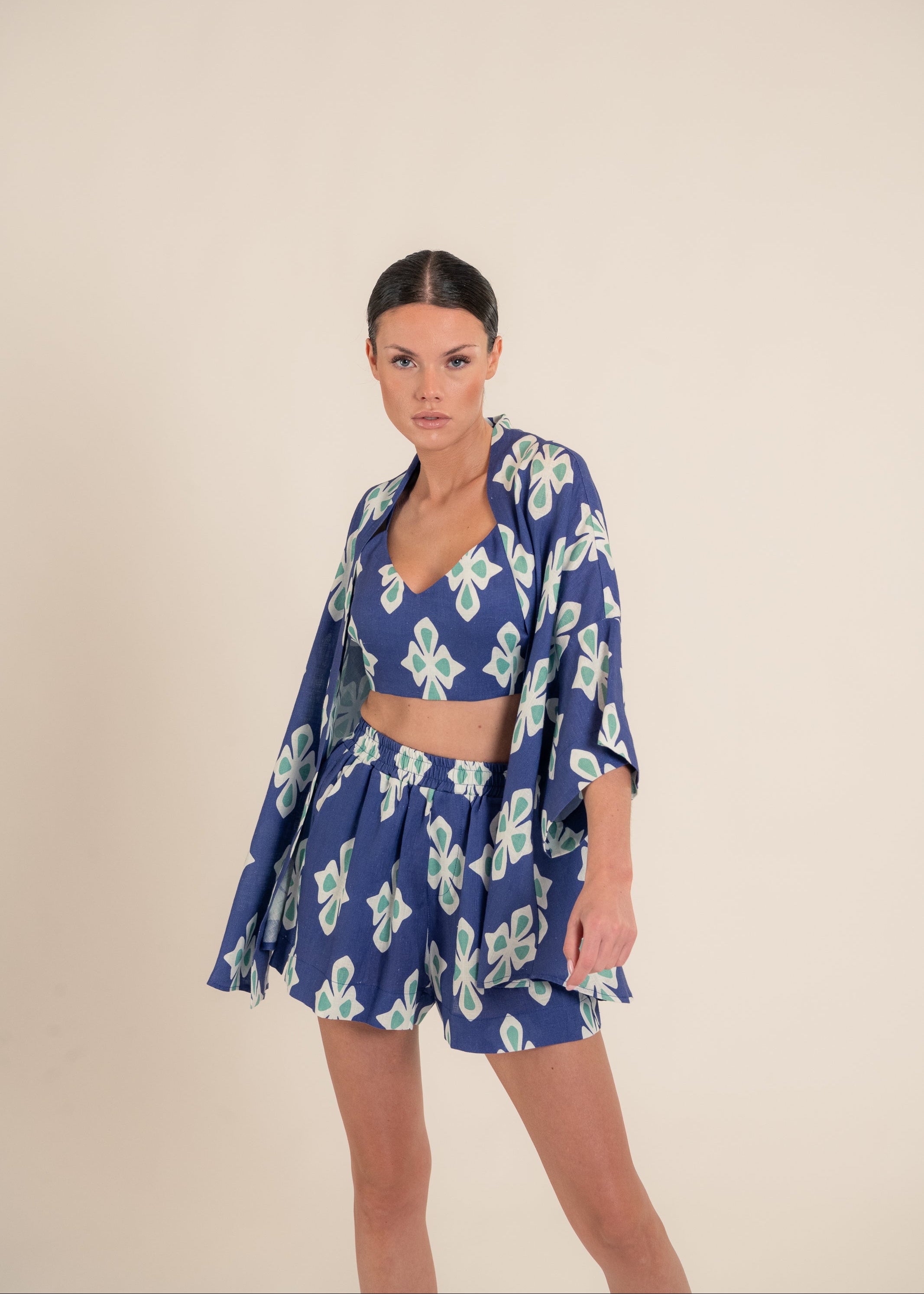 Wasabi Luly Navy Top and Kimono Set