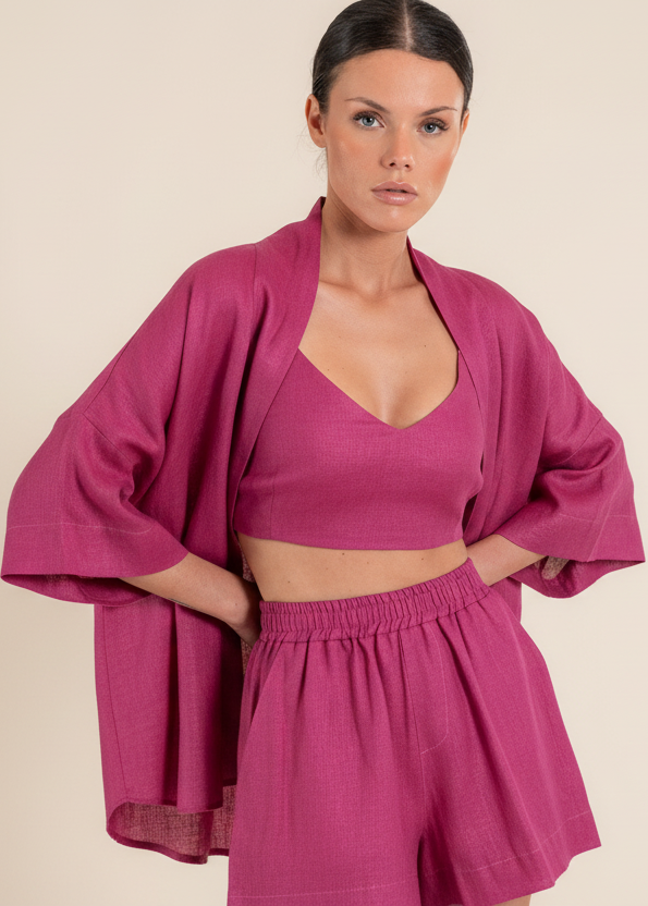 Wasabi Fuchsia Top and Kimono Set