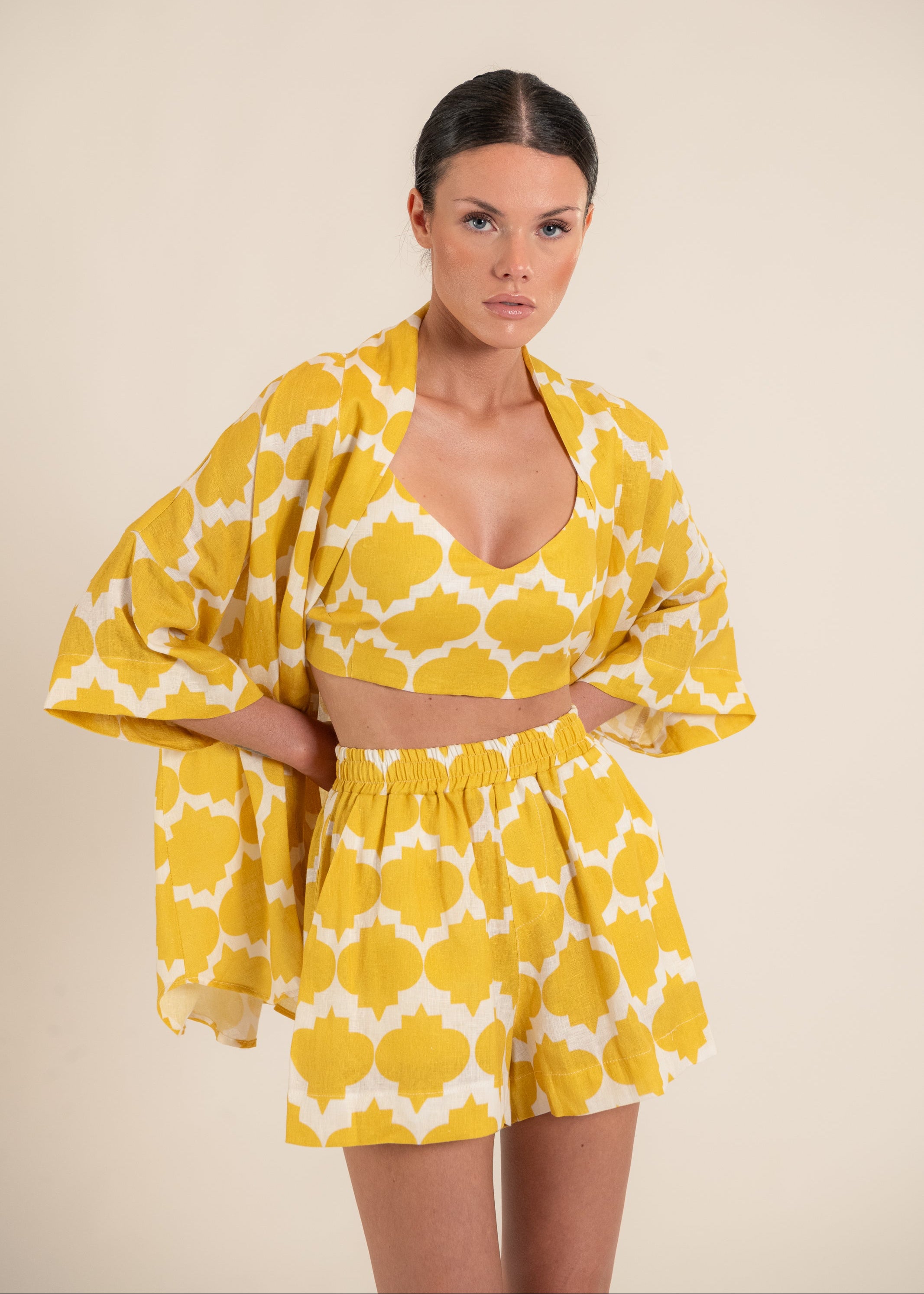 Wasabi Rombus Yellow Top and Kimono Set