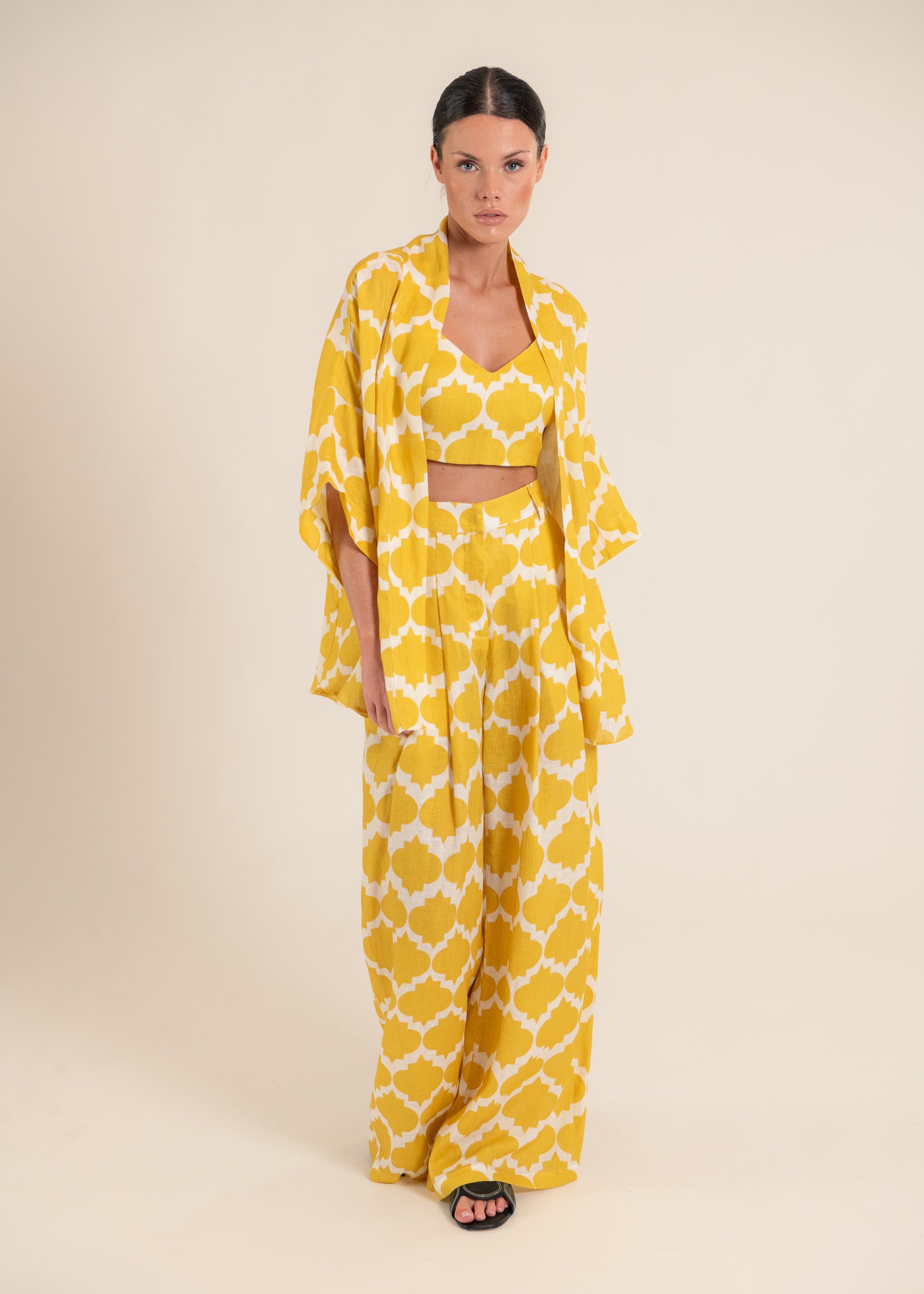 Wasabi Rombus Yellow Top and Kimono Set
