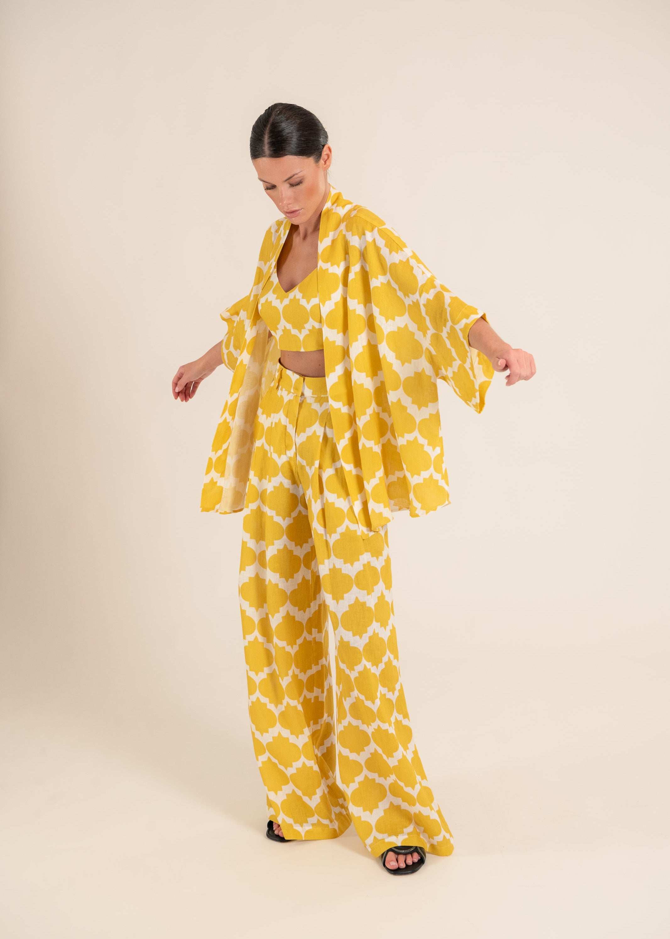 Wasabi Rombus Yellow Top and Kimono Set
