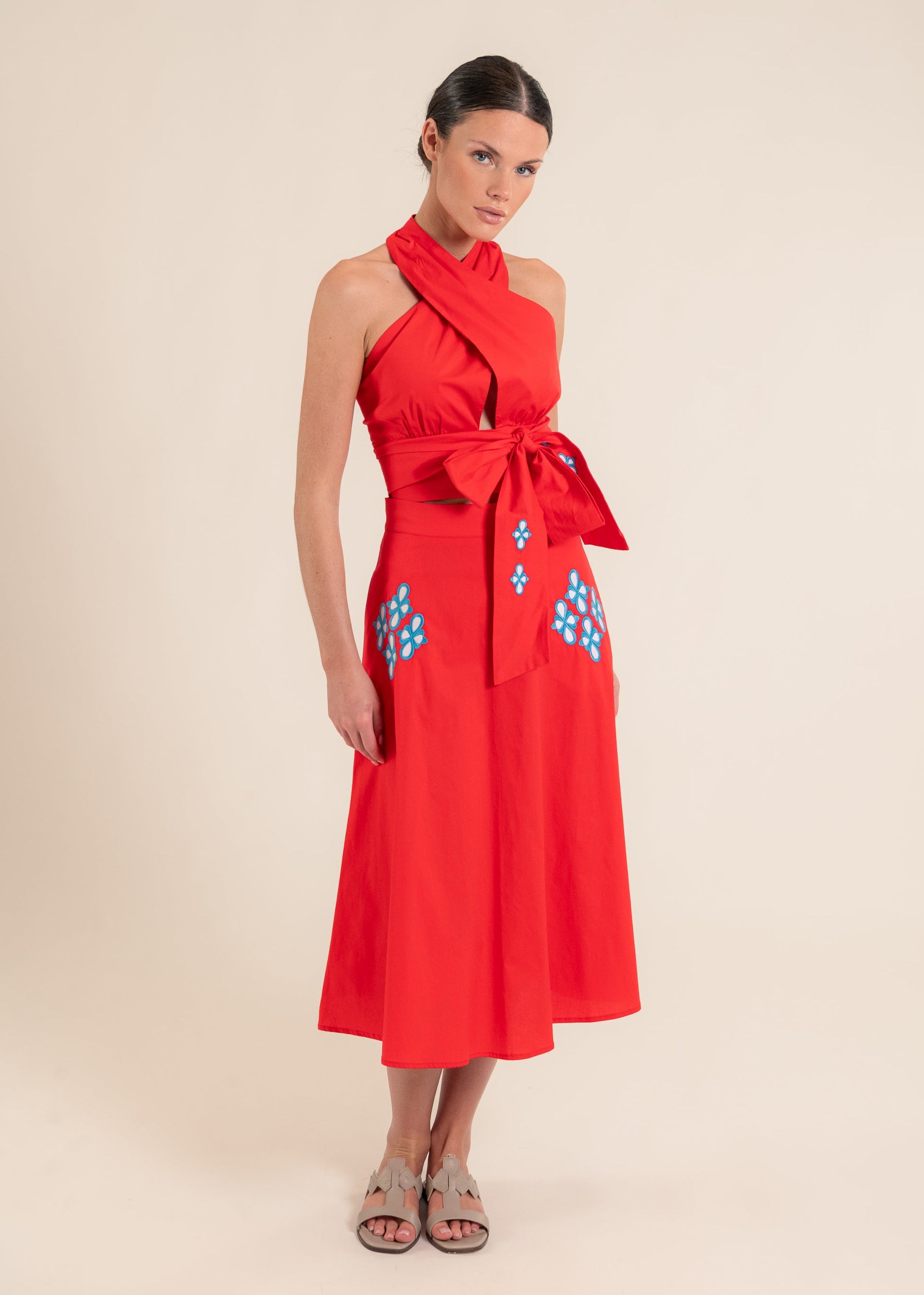 Denise Red Embroidered Skirt