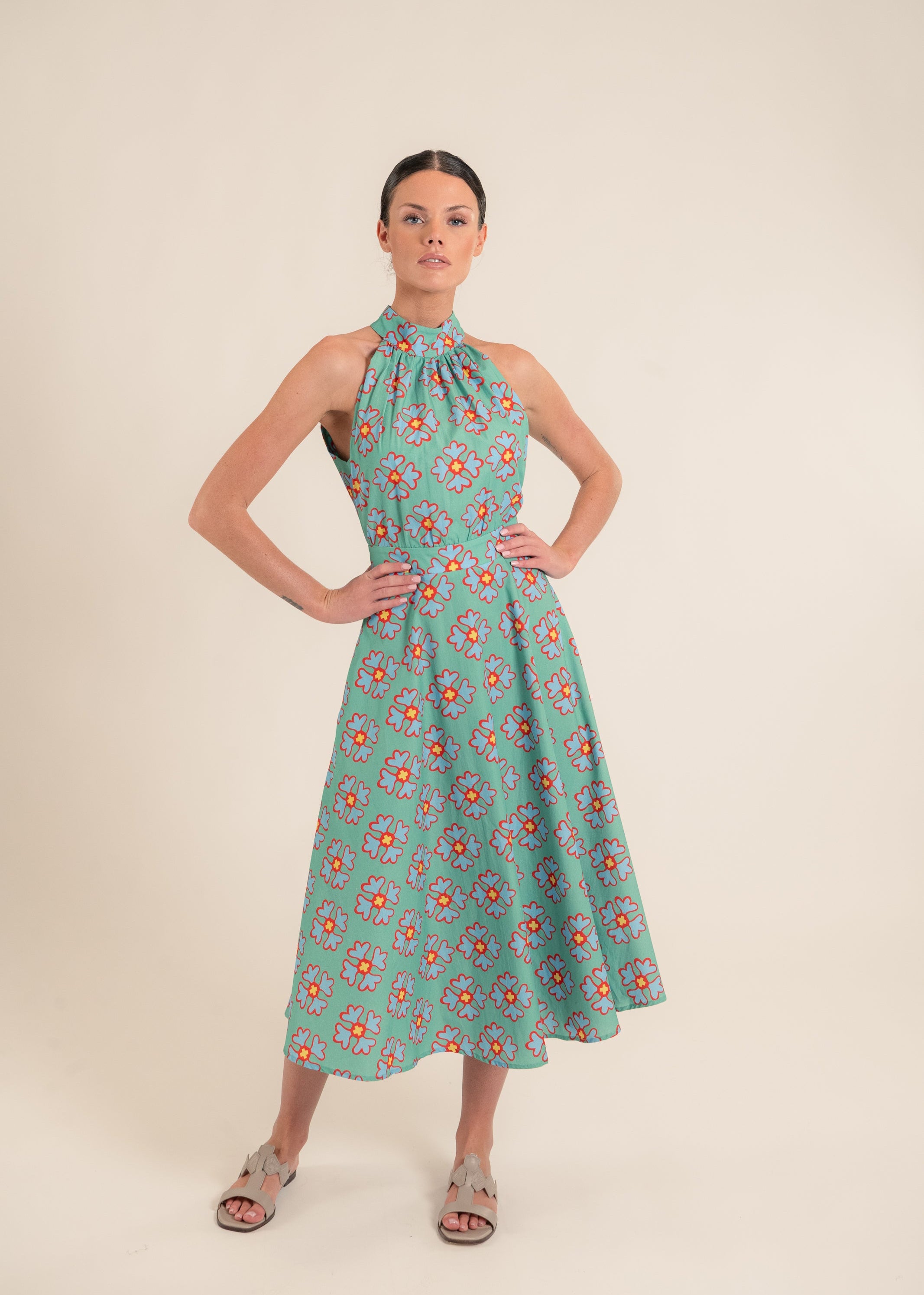 Vera Ludic Flowers Green Dress