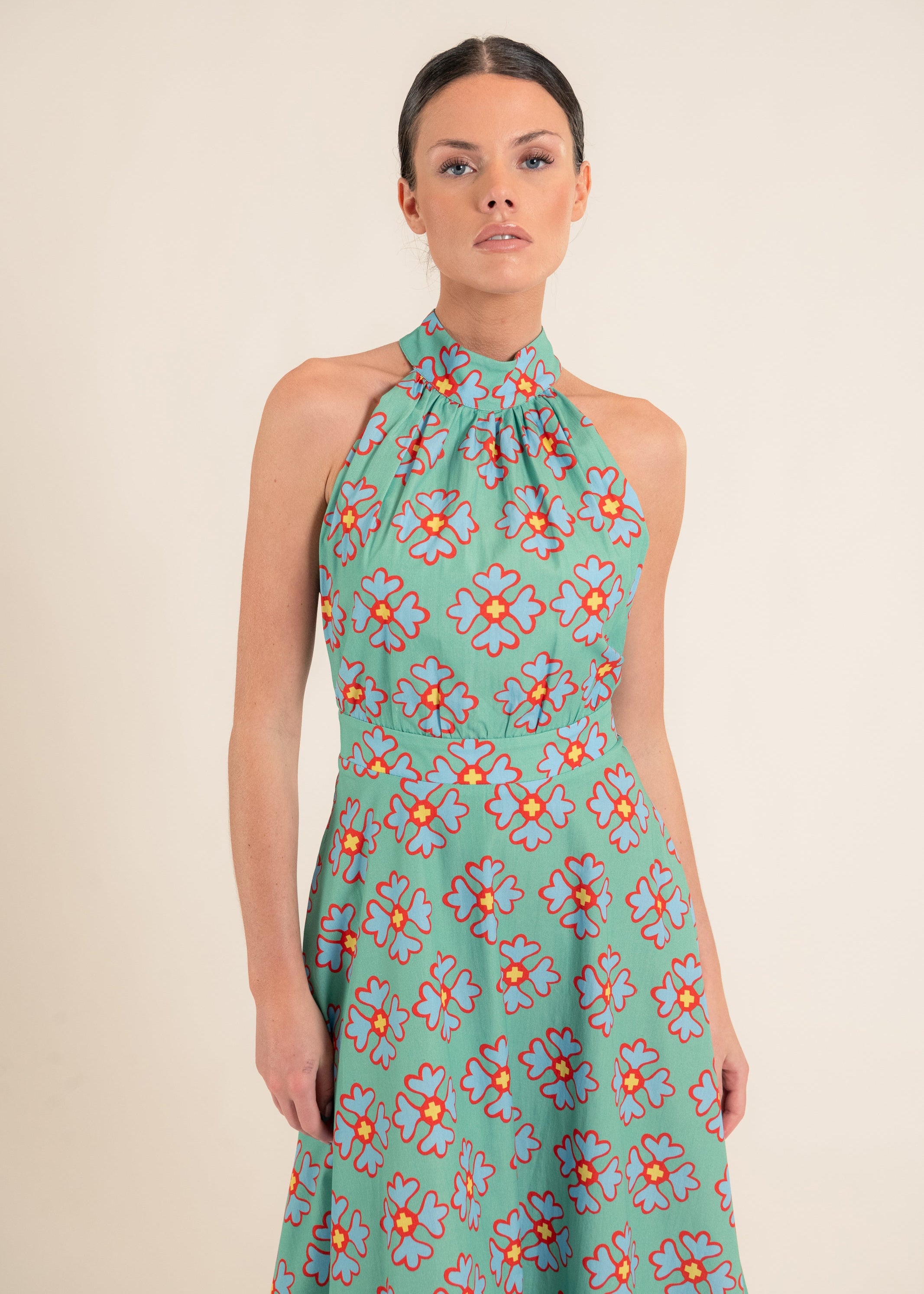 Vera Ludic Flowers Green Dress
