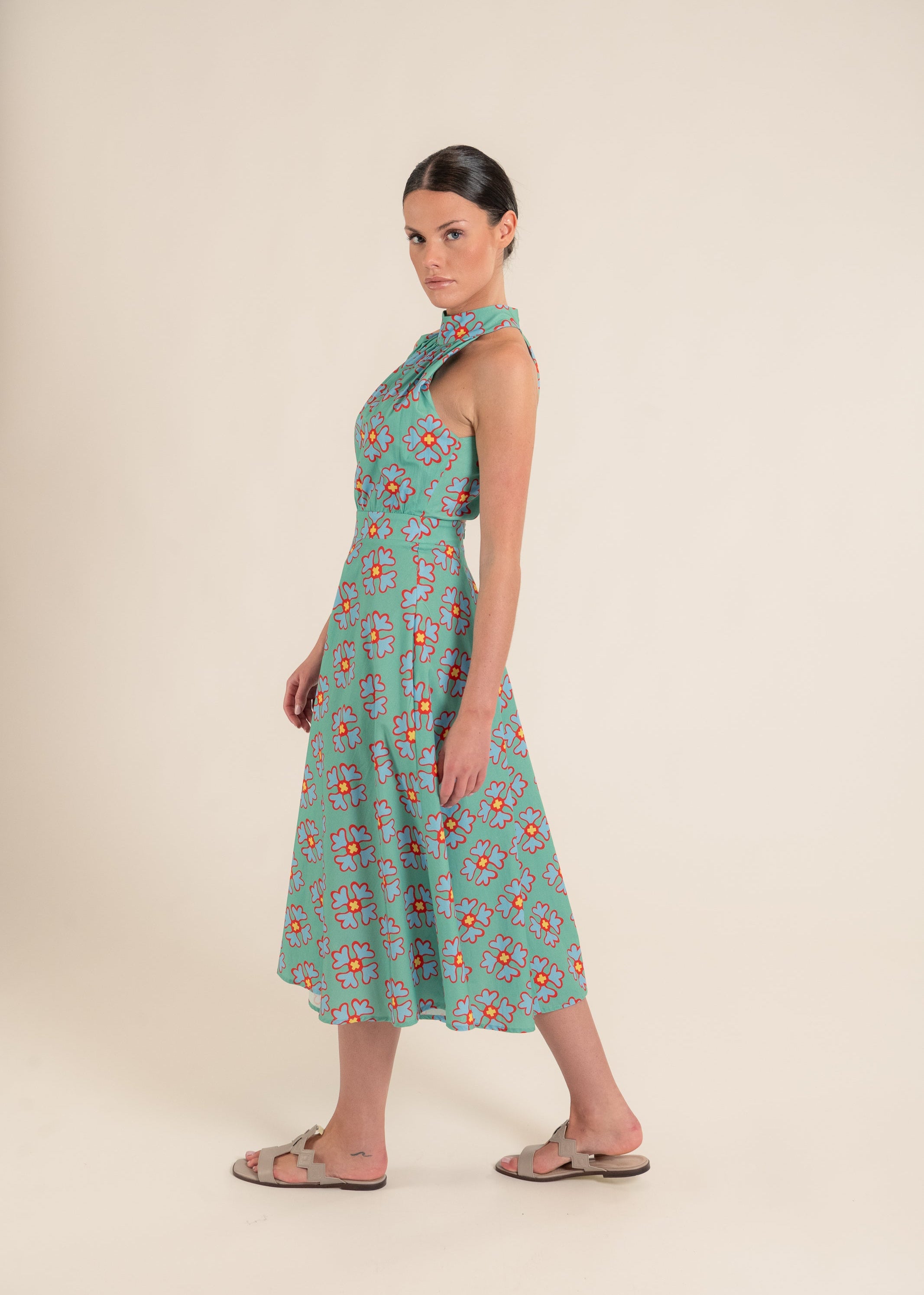 Vera Ludic Flowers Green Dress
