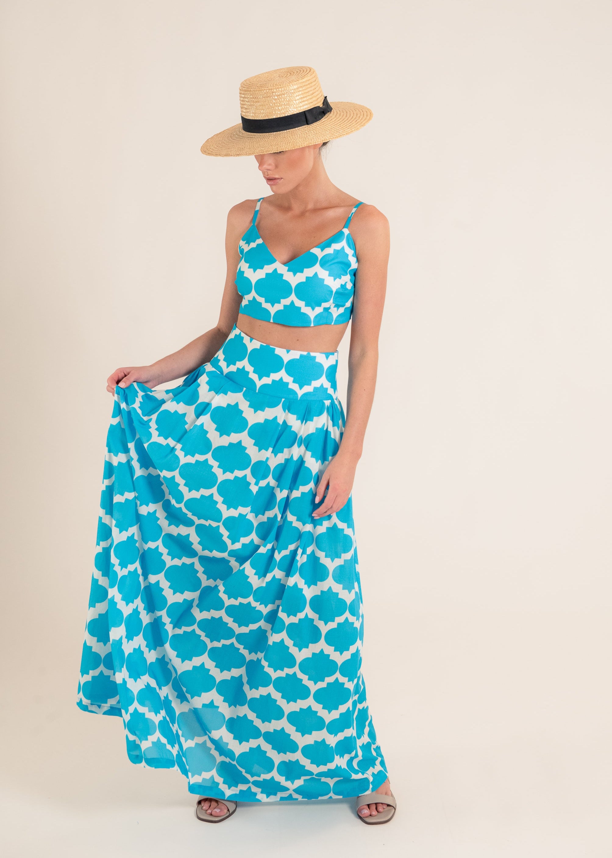 Bastos Rombus Sky Blue Top and Skirt Set