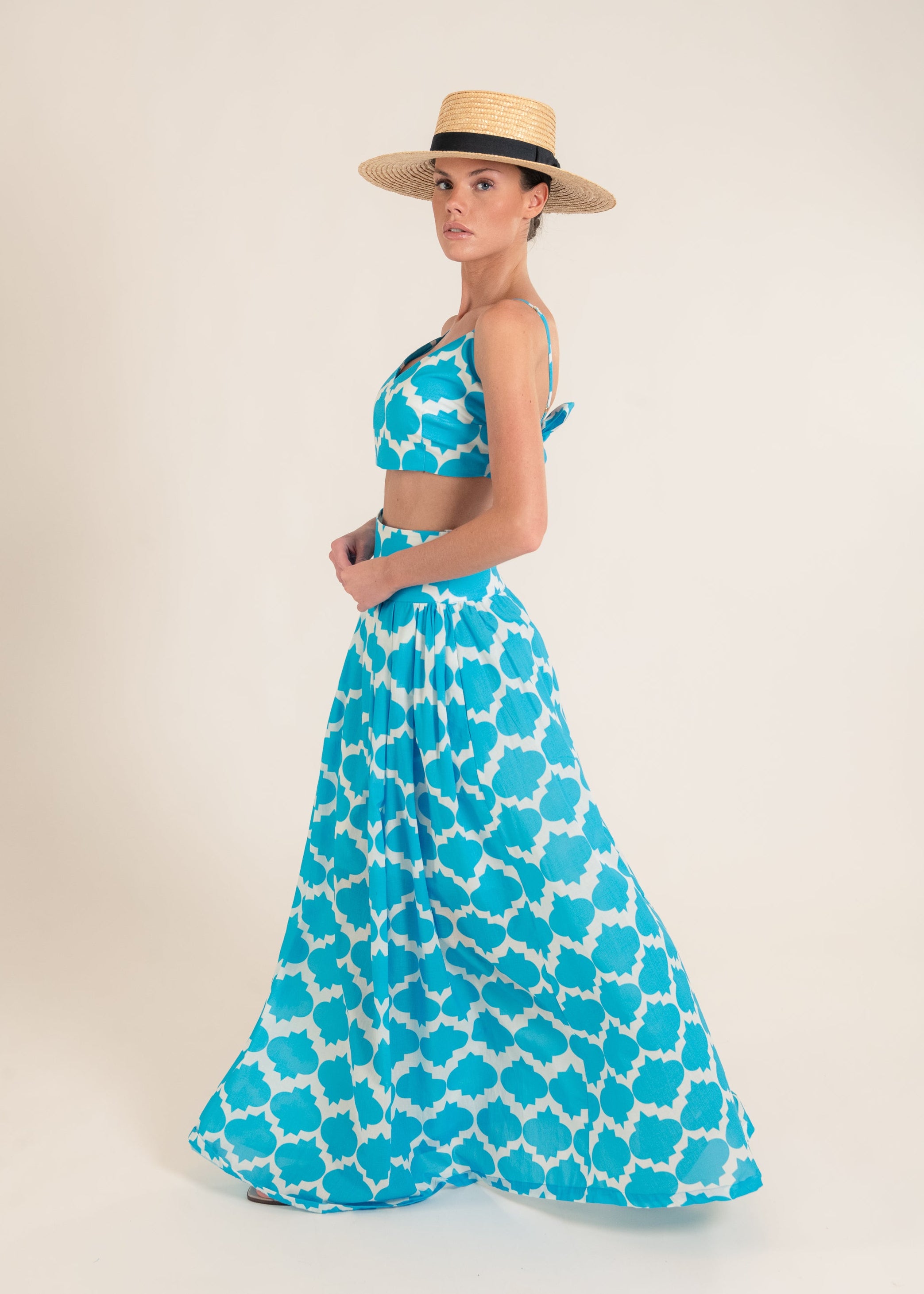 Bastos Rombus Sky Blue Top and Skirt Set
