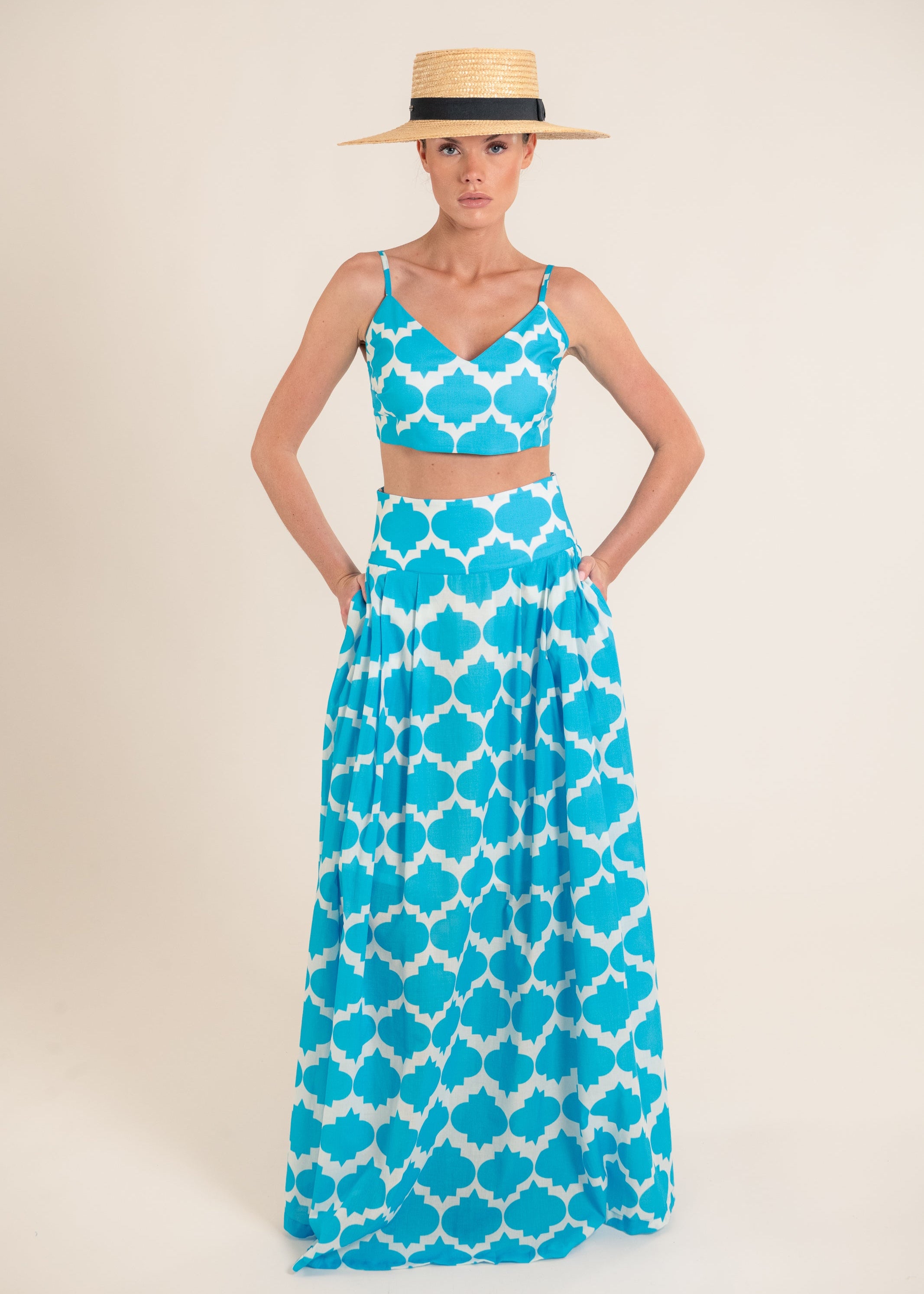 Bastos Rombus Sky Blue Top and Skirt Set