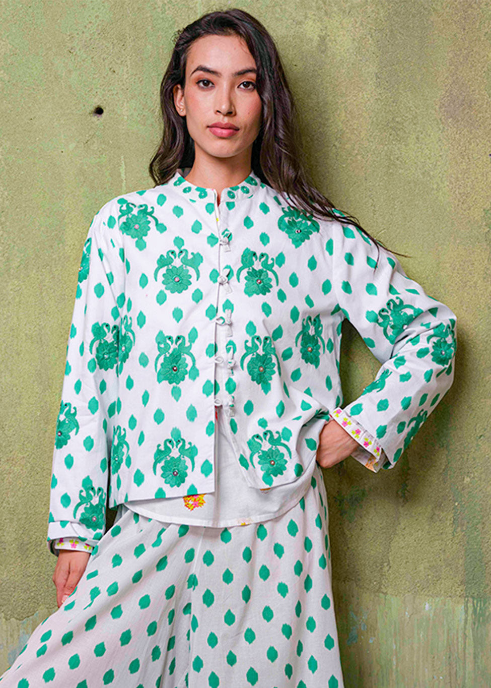 Comfrey Emerald Dots Bird Embroidery Jacket