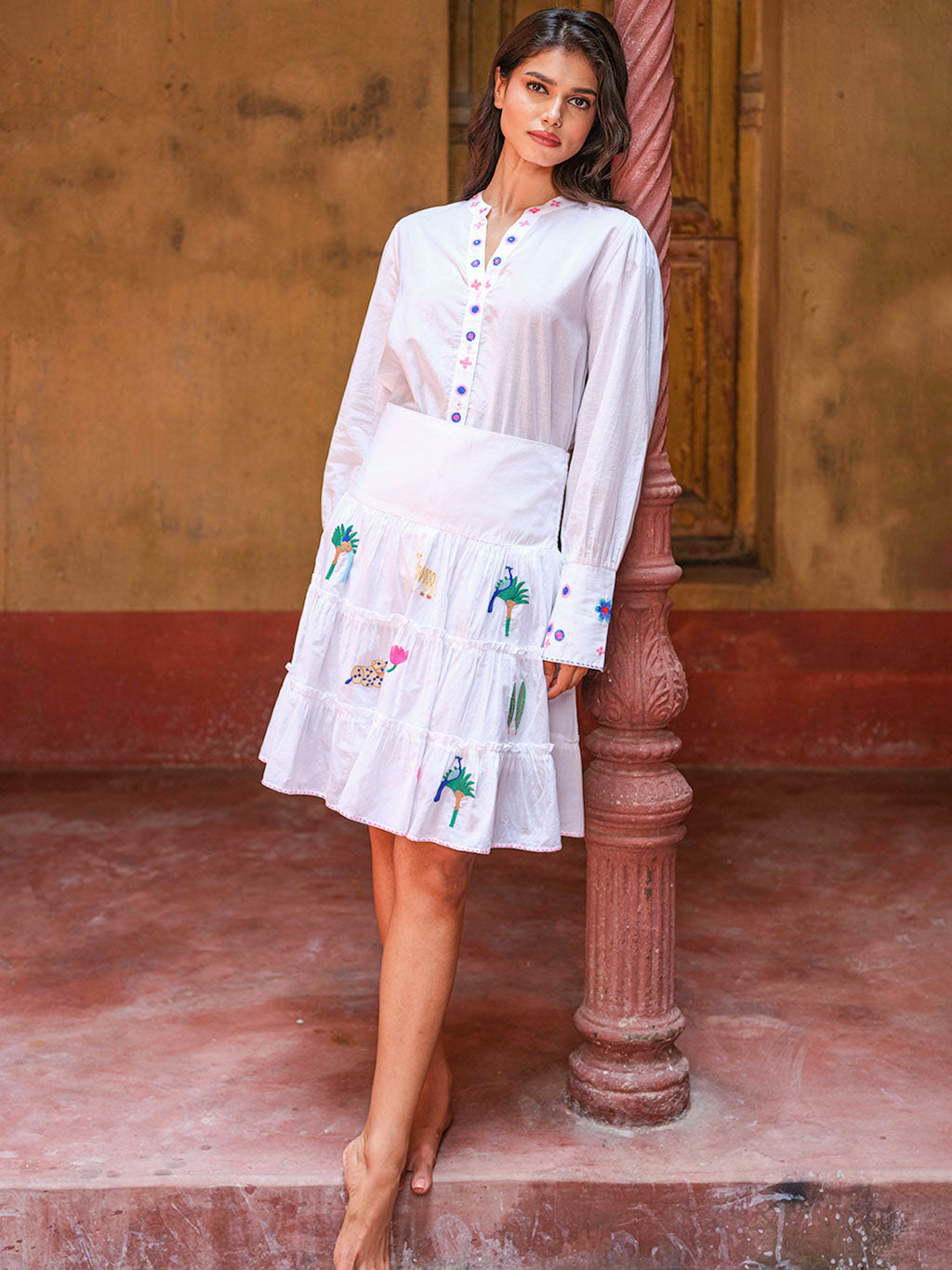 Elderberry White/Jungle Embroidery Skirt