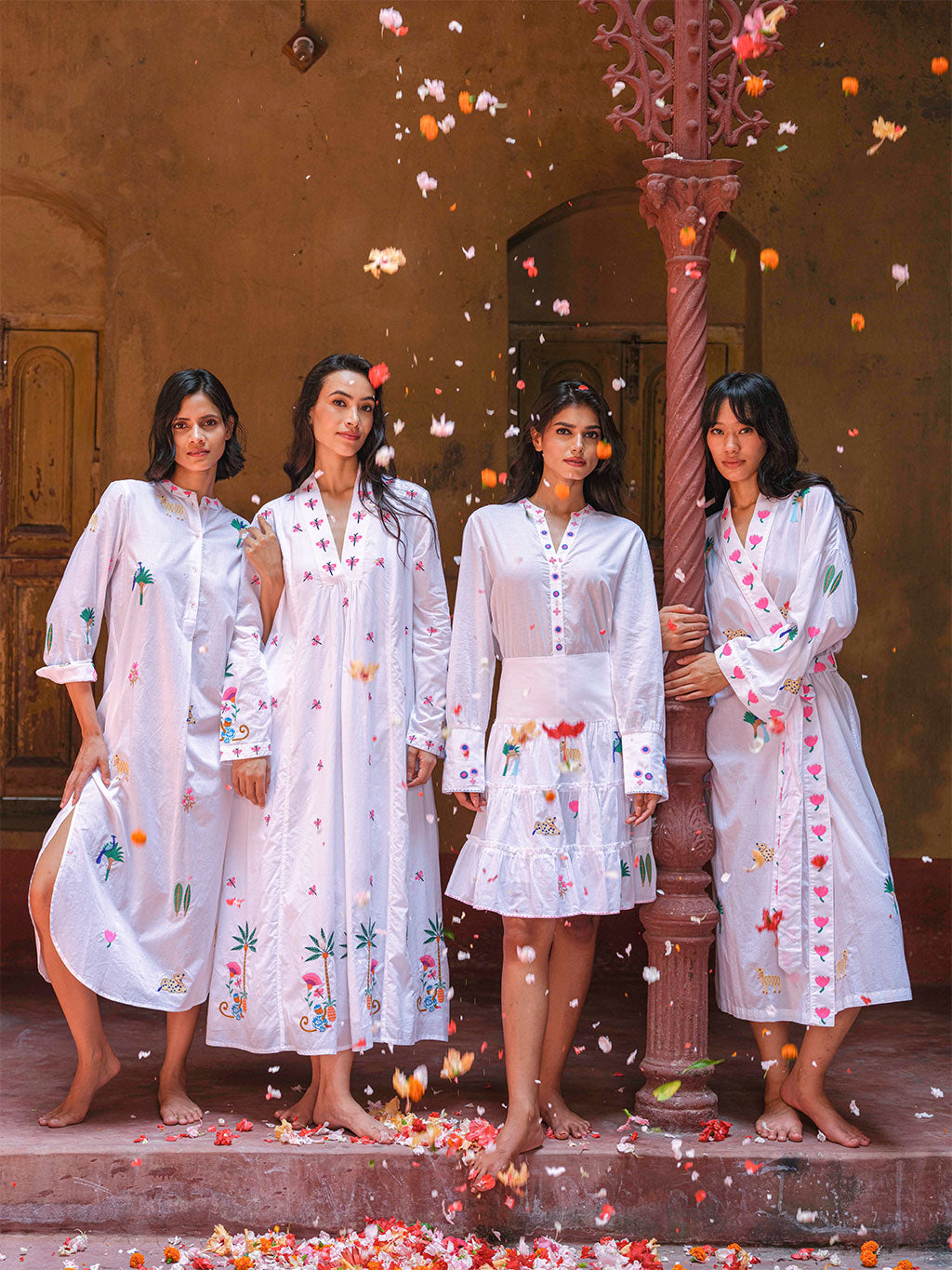 Blue Opal White/Monkey Embroidery Kaftan