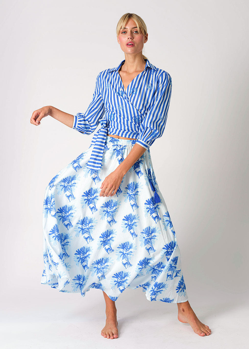 Lovage Stripes Flowers Embroidery Blouse