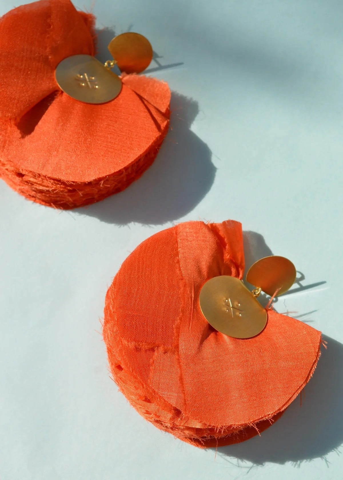 Orange Silk Fan Earrings
