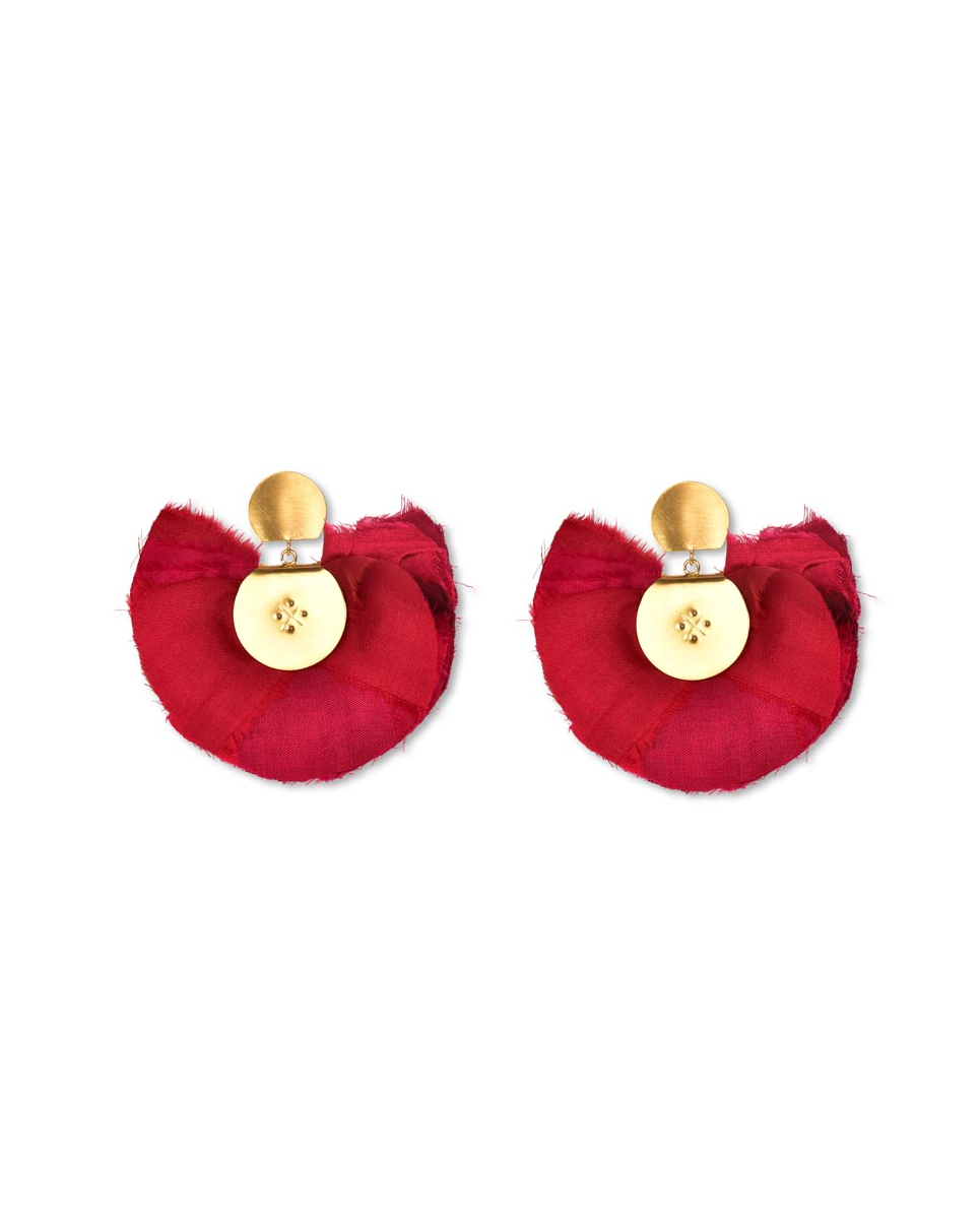 Mini silky Fan Red Earring