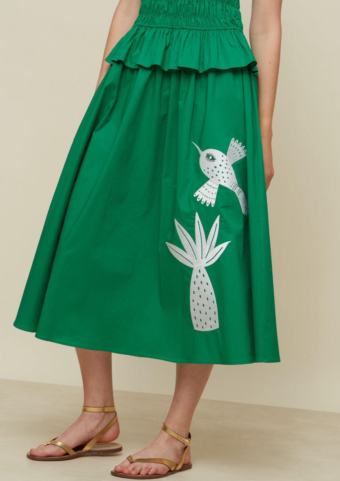 Galeria-Dayse Birds & Palm Green Dress-Justbrazil