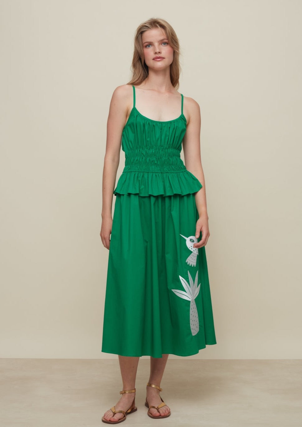 Galeria-Dayse Birds & Palm Green Dress-Justbrazil