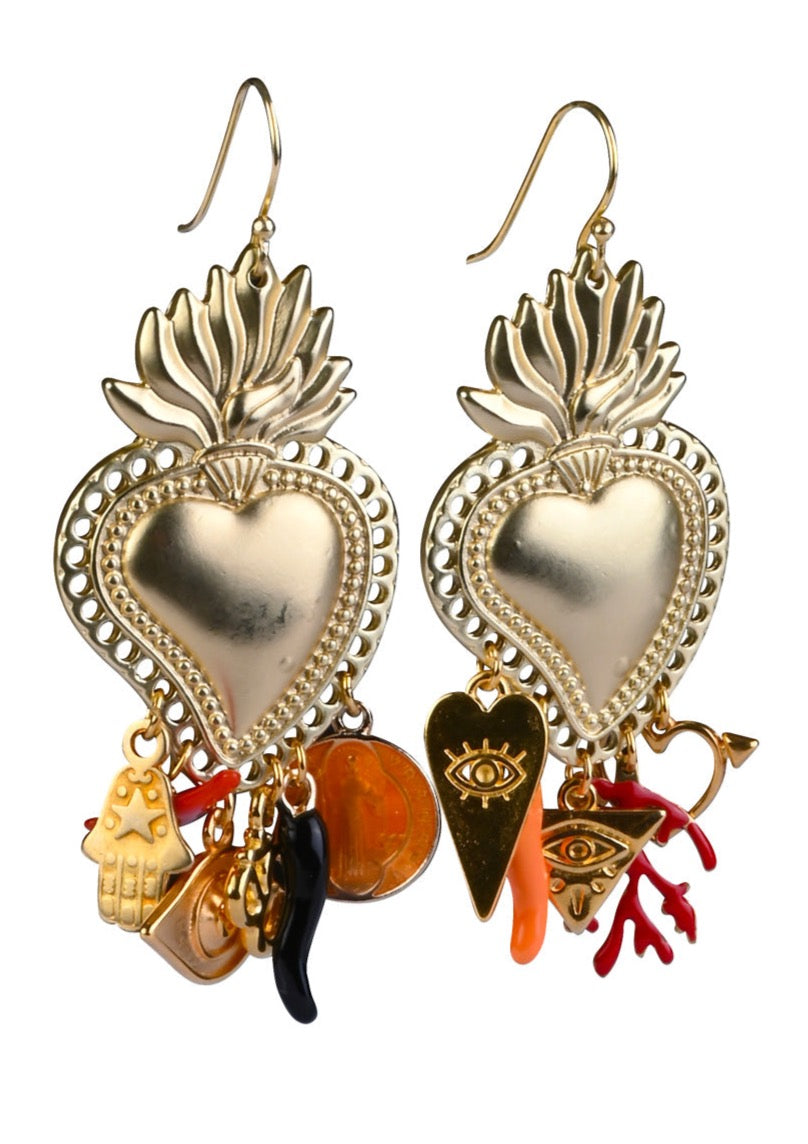 Heart & Charm Earrings Orange