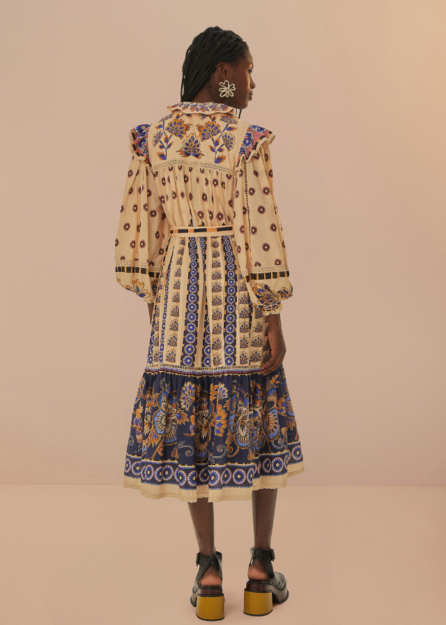 Ainika Maxi Floral Cream Midi Dress