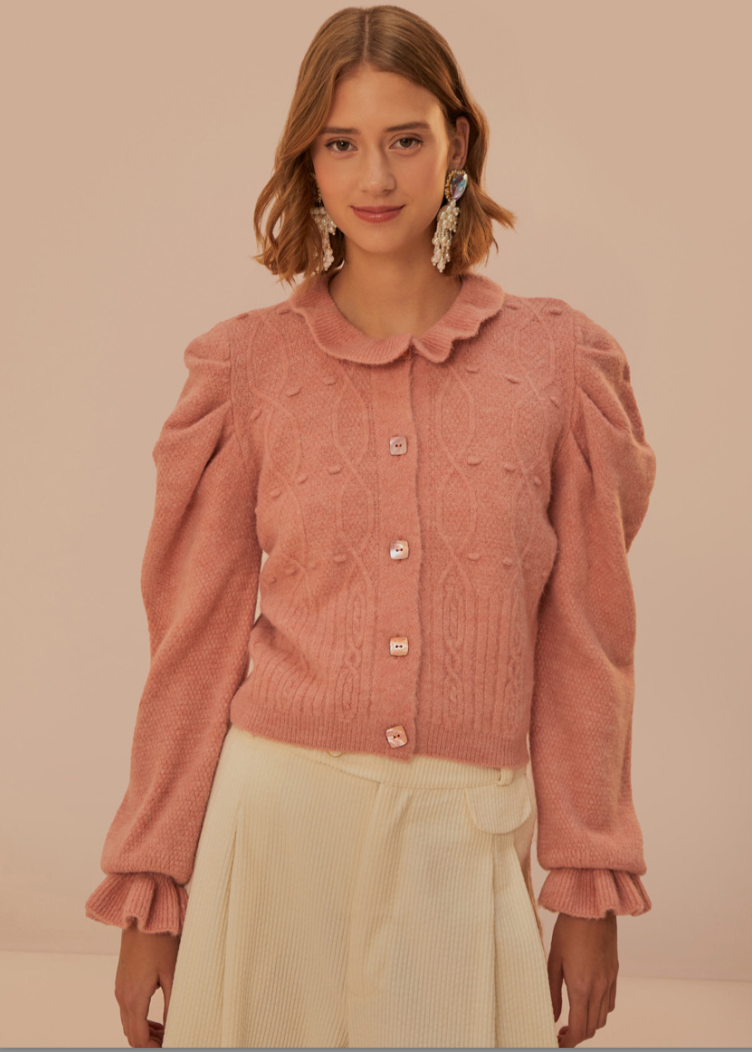 Light Pink Ruffle Knit Cardigan