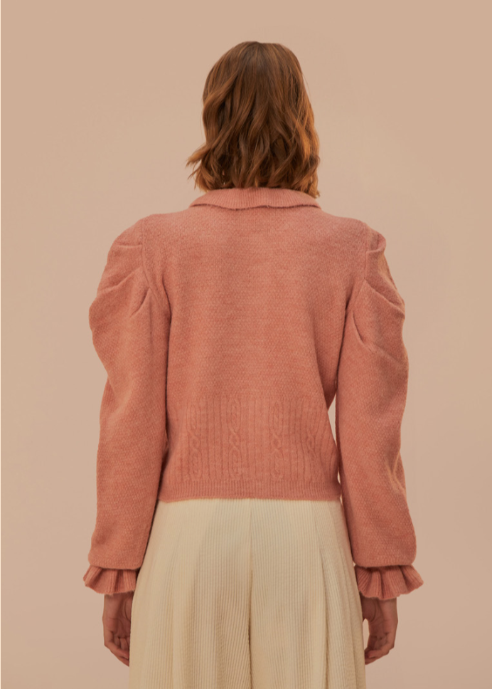 Light Pink Ruffle Knit Cardigan