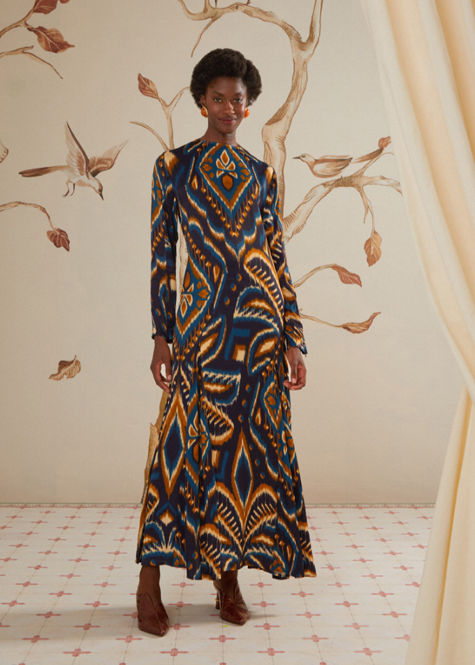 Pineapple Ikat Blue Maxi Dress