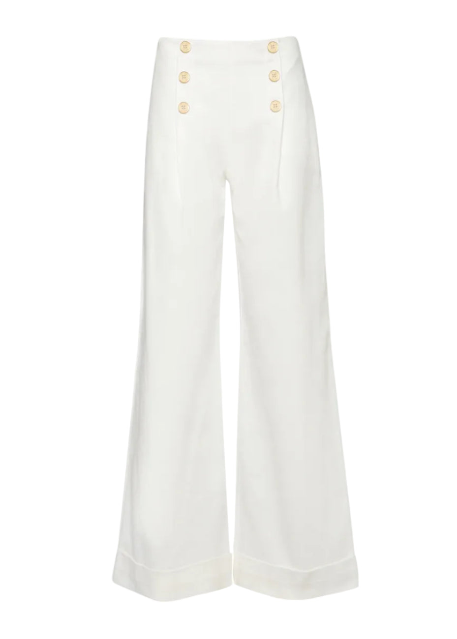 Sailor High-Waisted White Denim Trousers