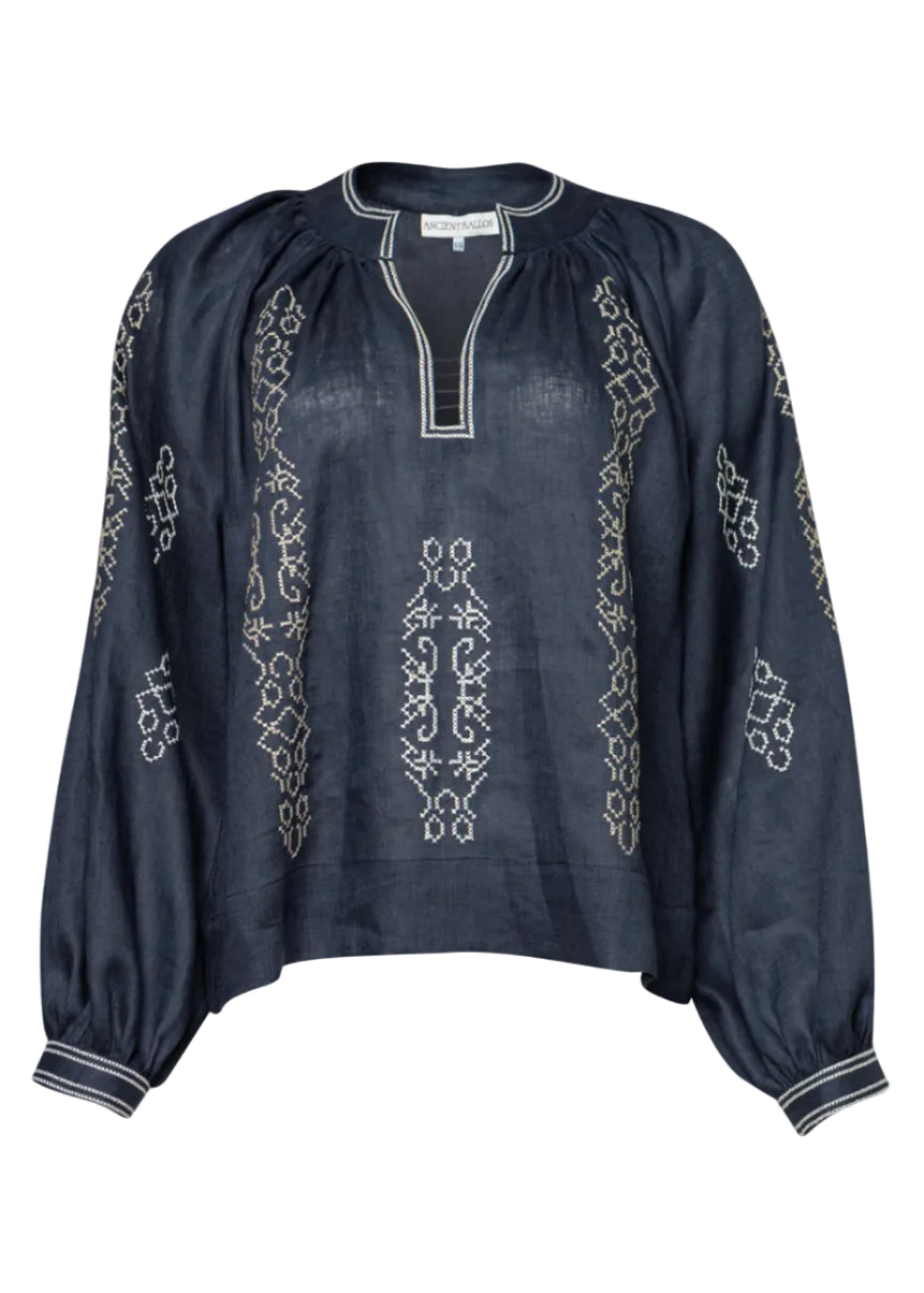 Argini Embroidered Navy Blue Blouse