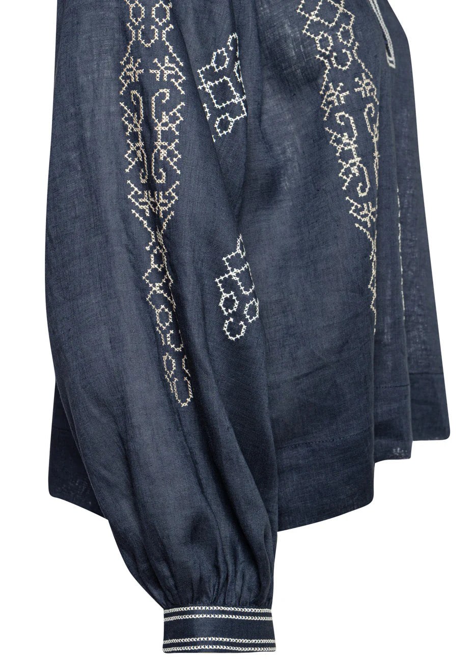 Argini Embroidered Navy Blue Blouse
