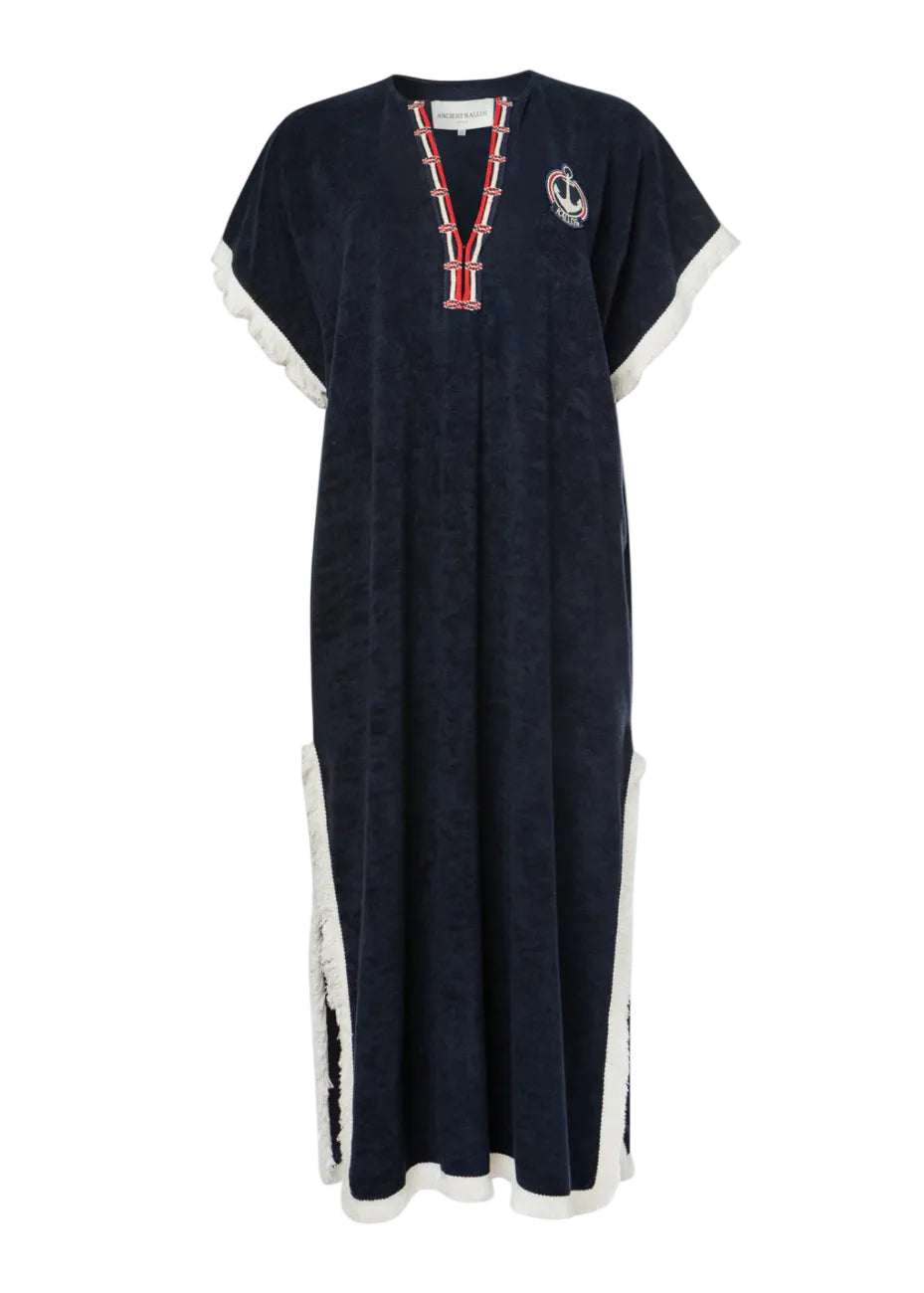 Ploes Embroidered Navy Blue Long Kaftan