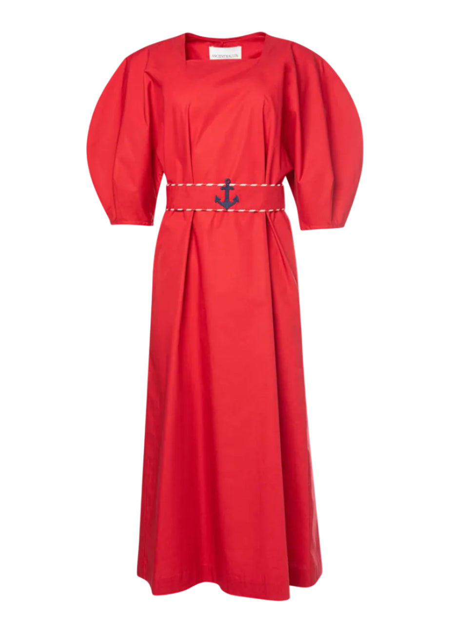 Nausica Puffed Sleeve Cherry Red Dress