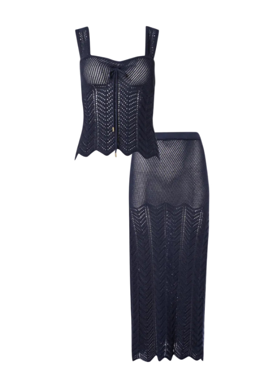 Fishbone Navy Blue Set of Skirt and Top