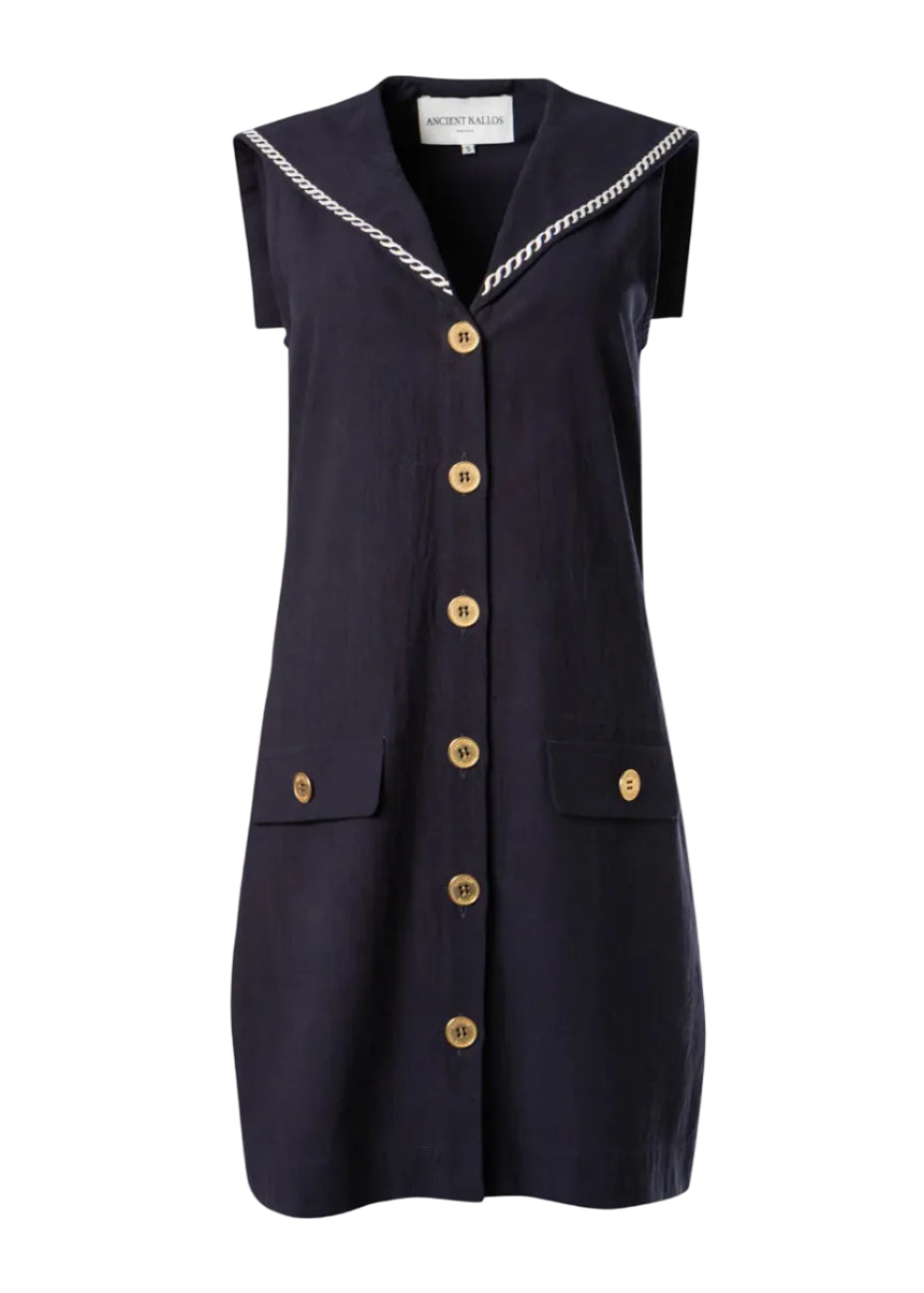 Desis Sailor Tie Navy Blue Mini Shirt Dress