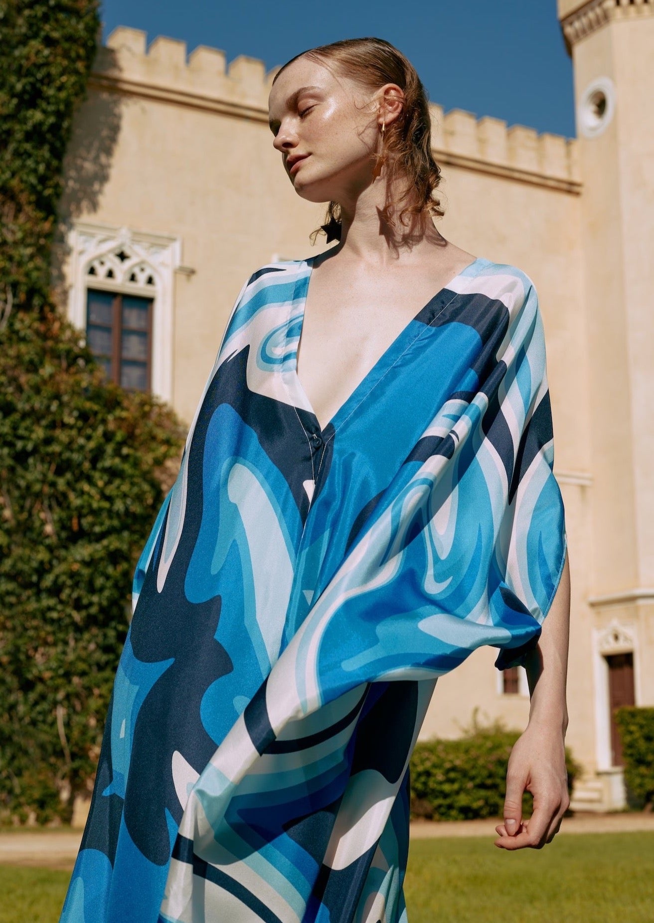 Galeria-Ilectra Liquid Blue Silk Kaftan-justbrazil