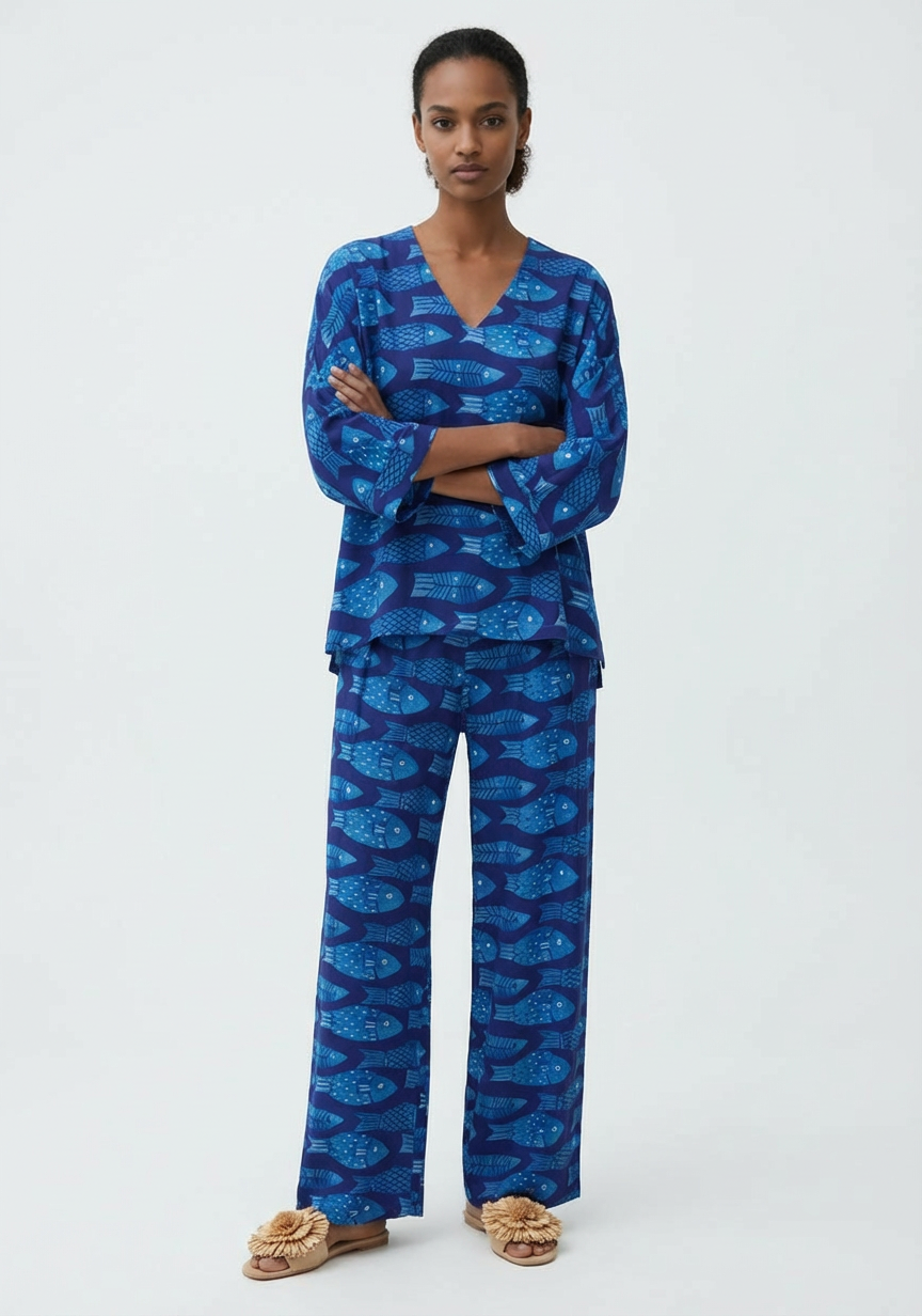 Blue Fish Scarf Pants