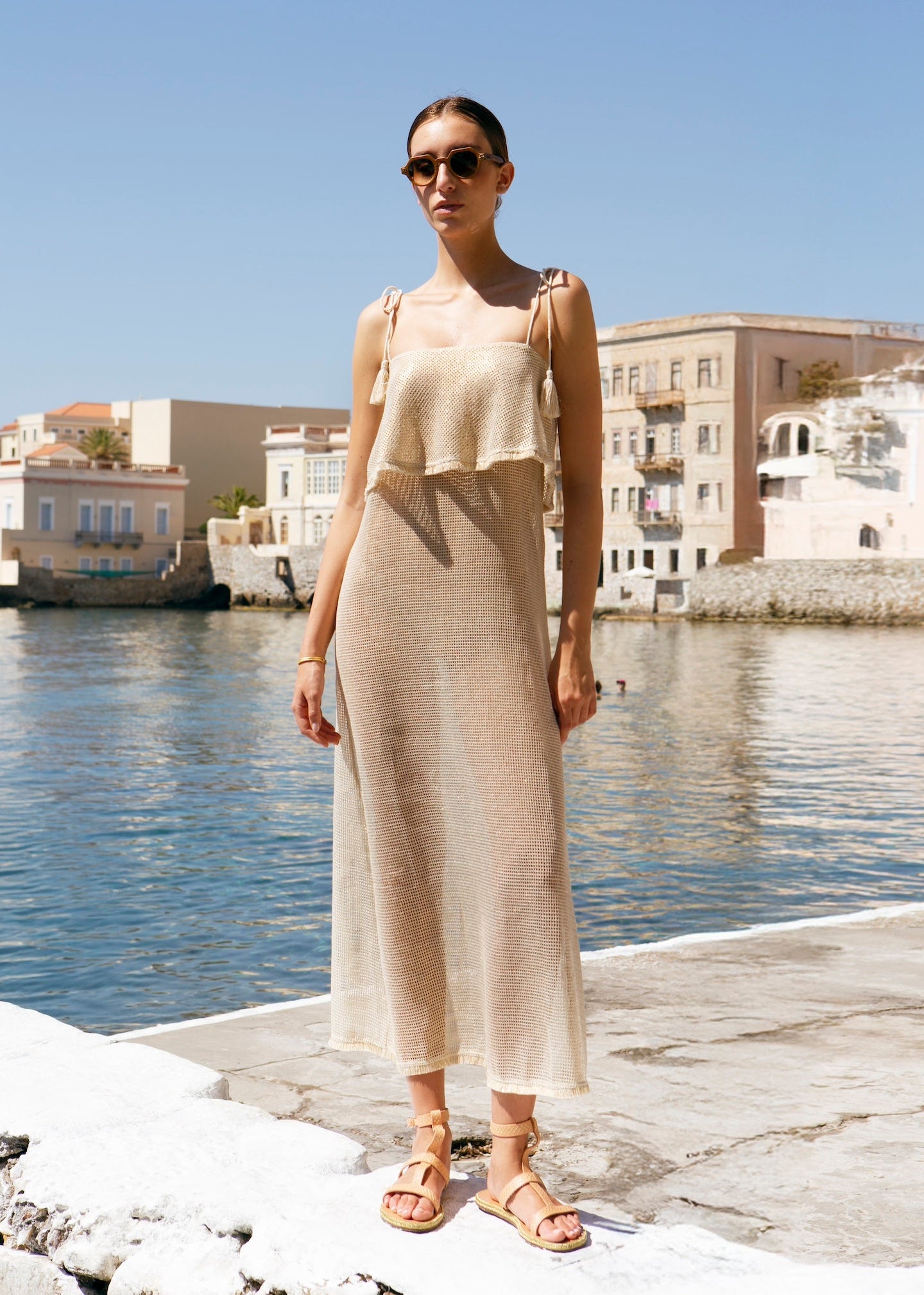 Chrisonisos Long Net Golden Dress
