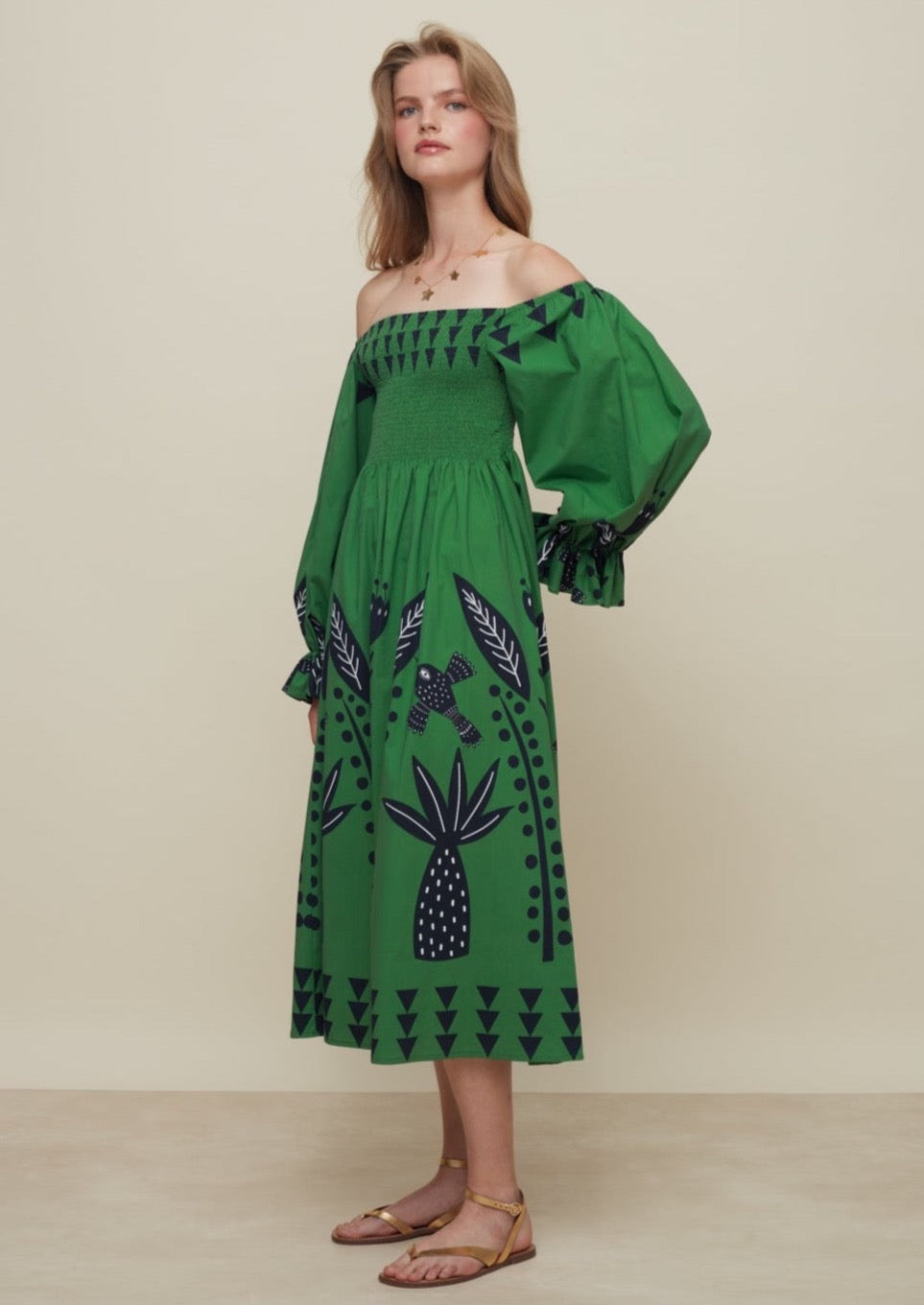 Galeria-Hortencia Floresta Green Dress-Justbrazil