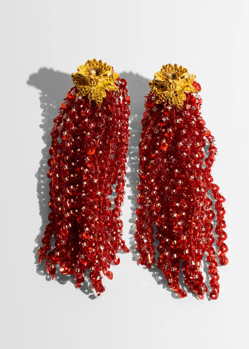 Tassel Dangle Earrings Red