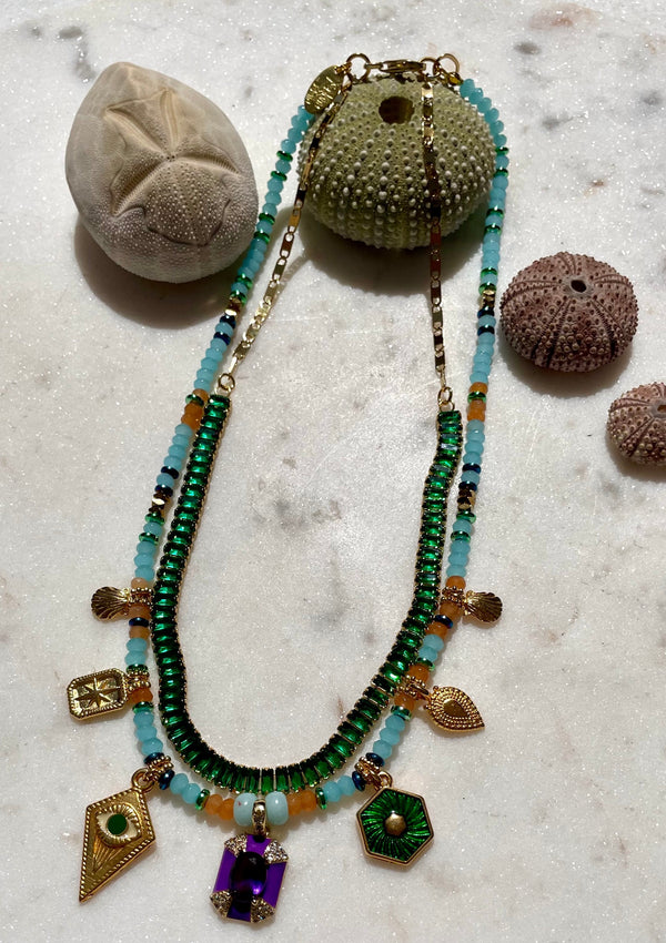 Charm Short Necklace Aqua